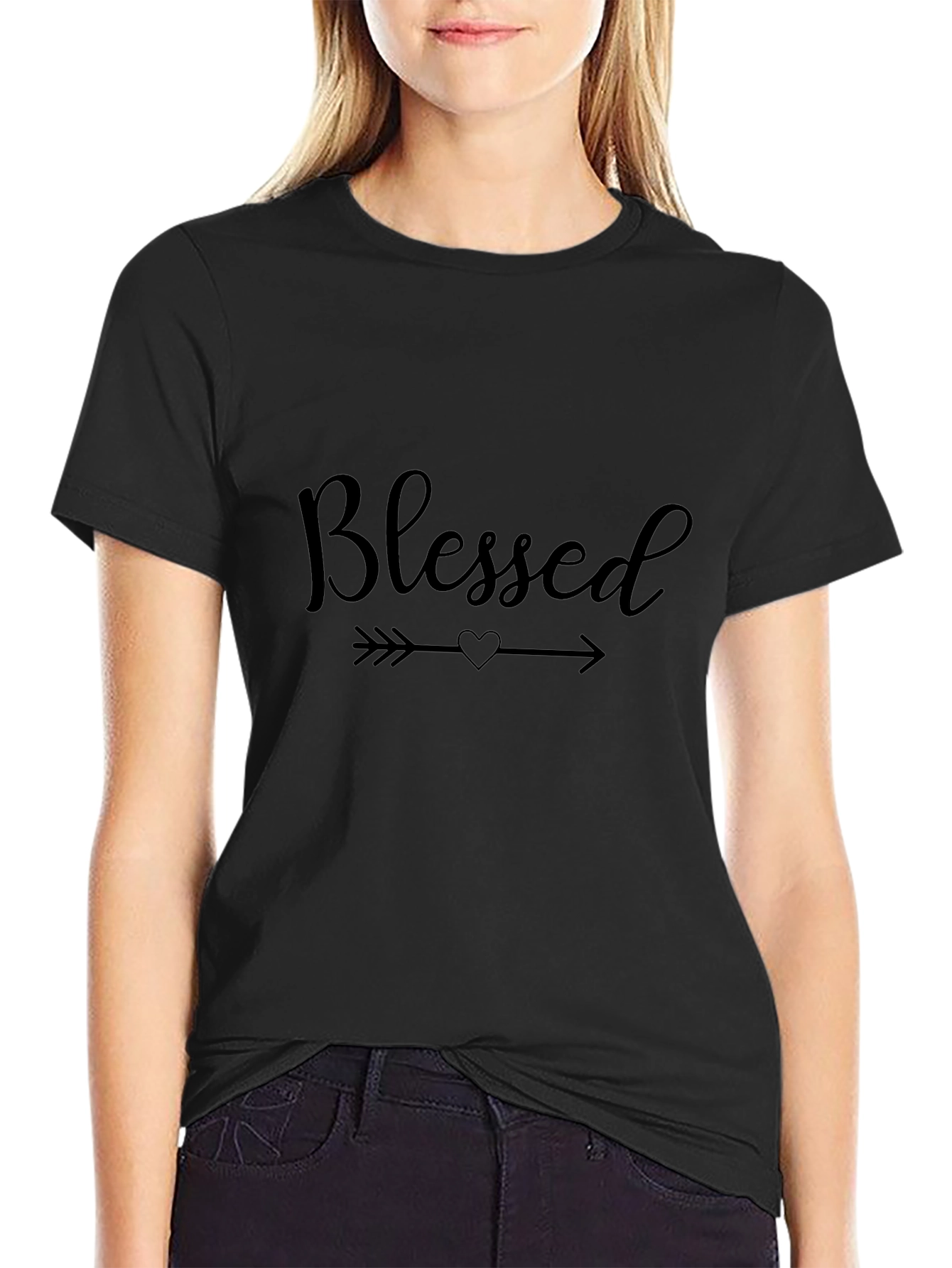 Blessed Arrow Heart Graphic Black T-Shirt