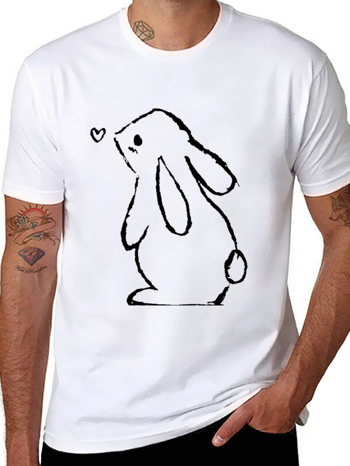 Cute Bunny Graphic Black T-Shirt