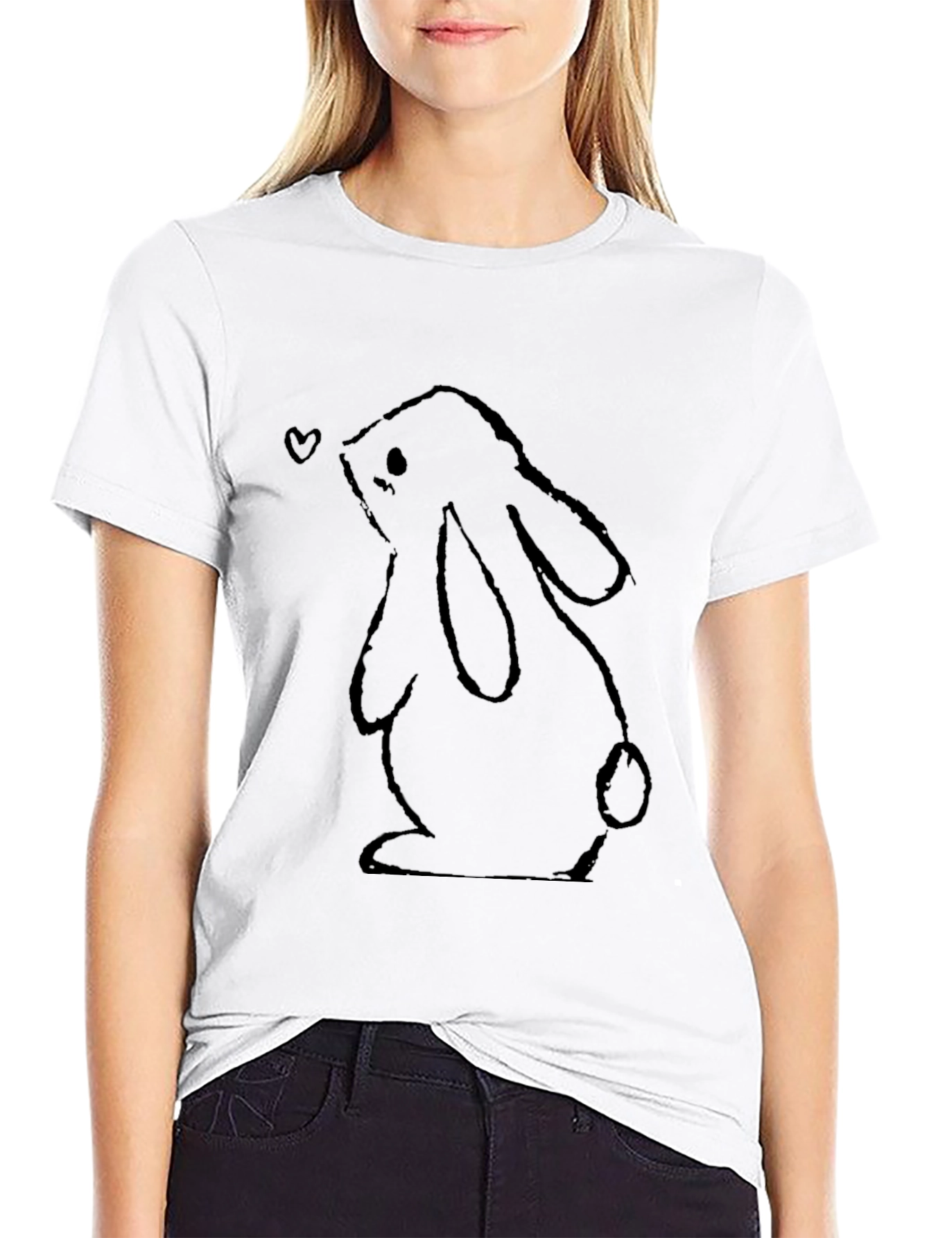 Cute Bunny Graphic Black T-Shirt