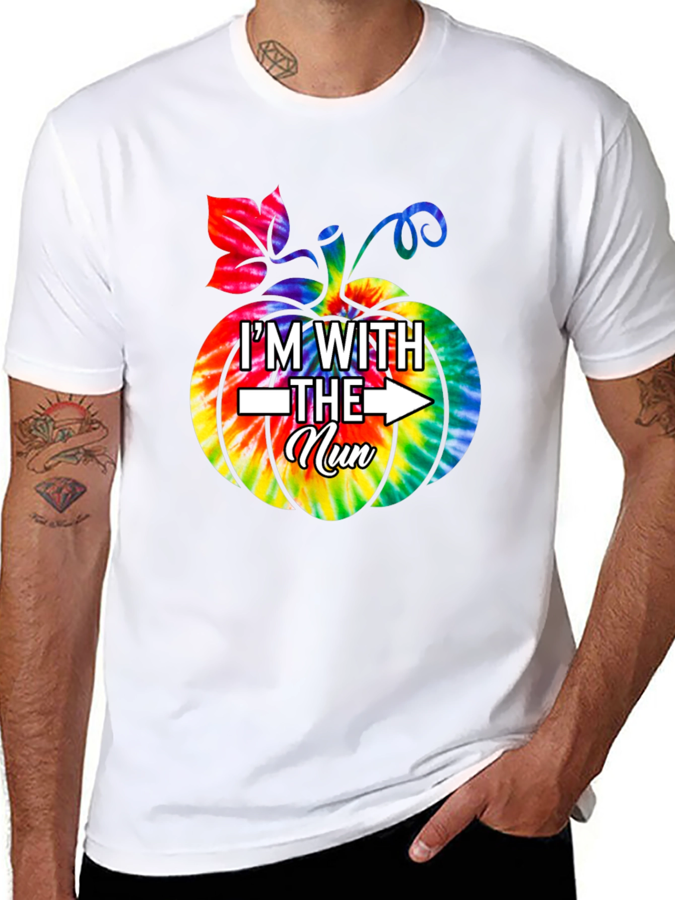 Im With The Nun Halloween Tie-Dye Pumpkin T-Shirt