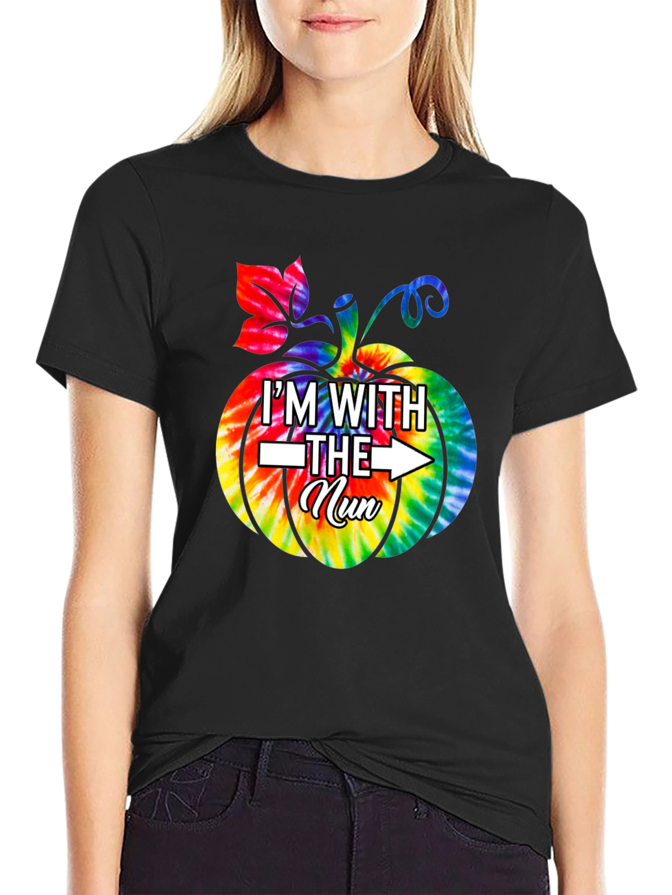 Im With The Nun Halloween Tie-Dye Pumpkin T-Shirt