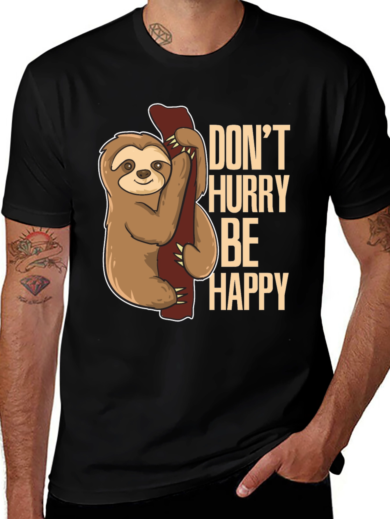 Sloth Graphic Tee: Dont Hurry Be Happy