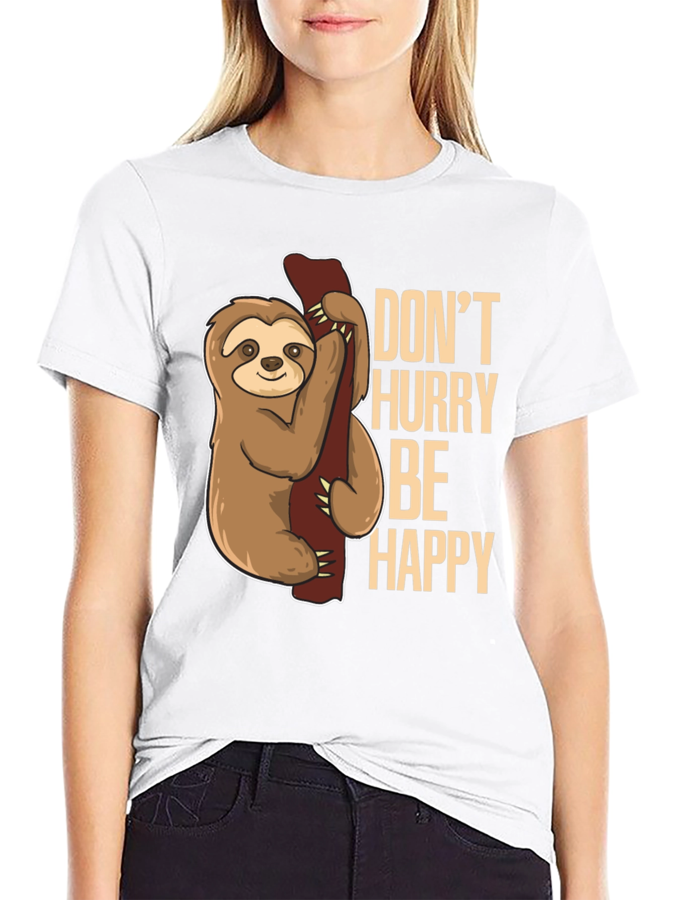 Sloth Graphic Tee: Dont Hurry Be Happy