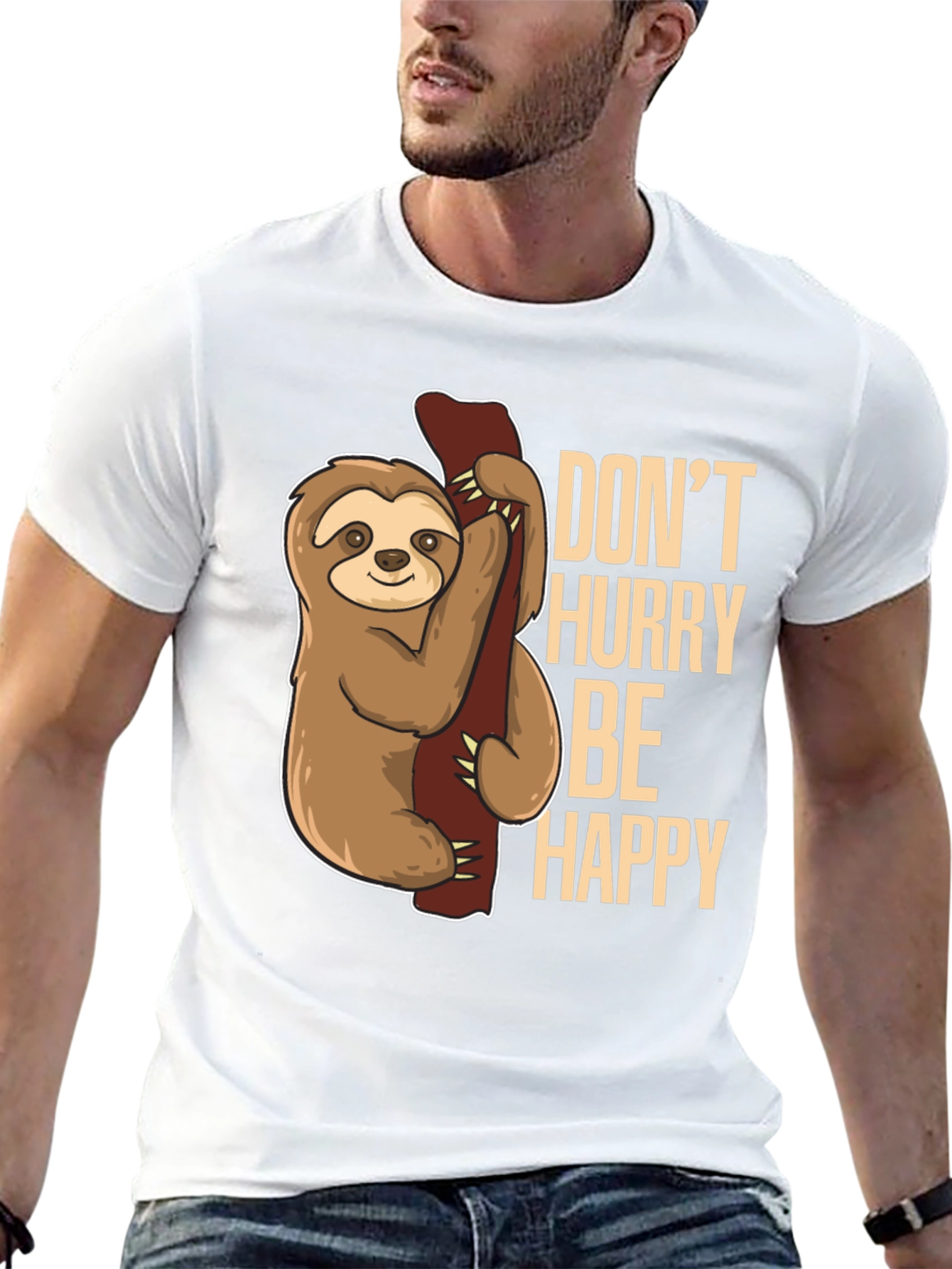Sloth Graphic Tee: Dont Hurry Be Happy