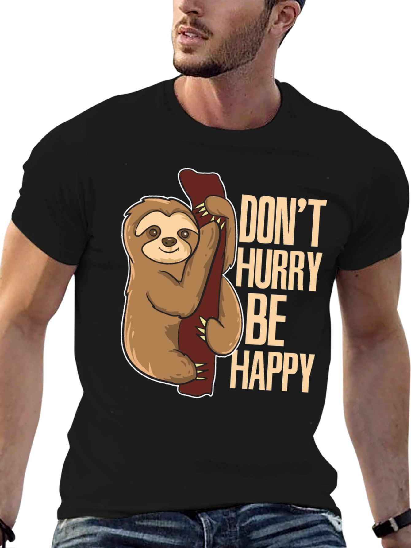 Sloth Graphic Tee: Dont Hurry Be Happy