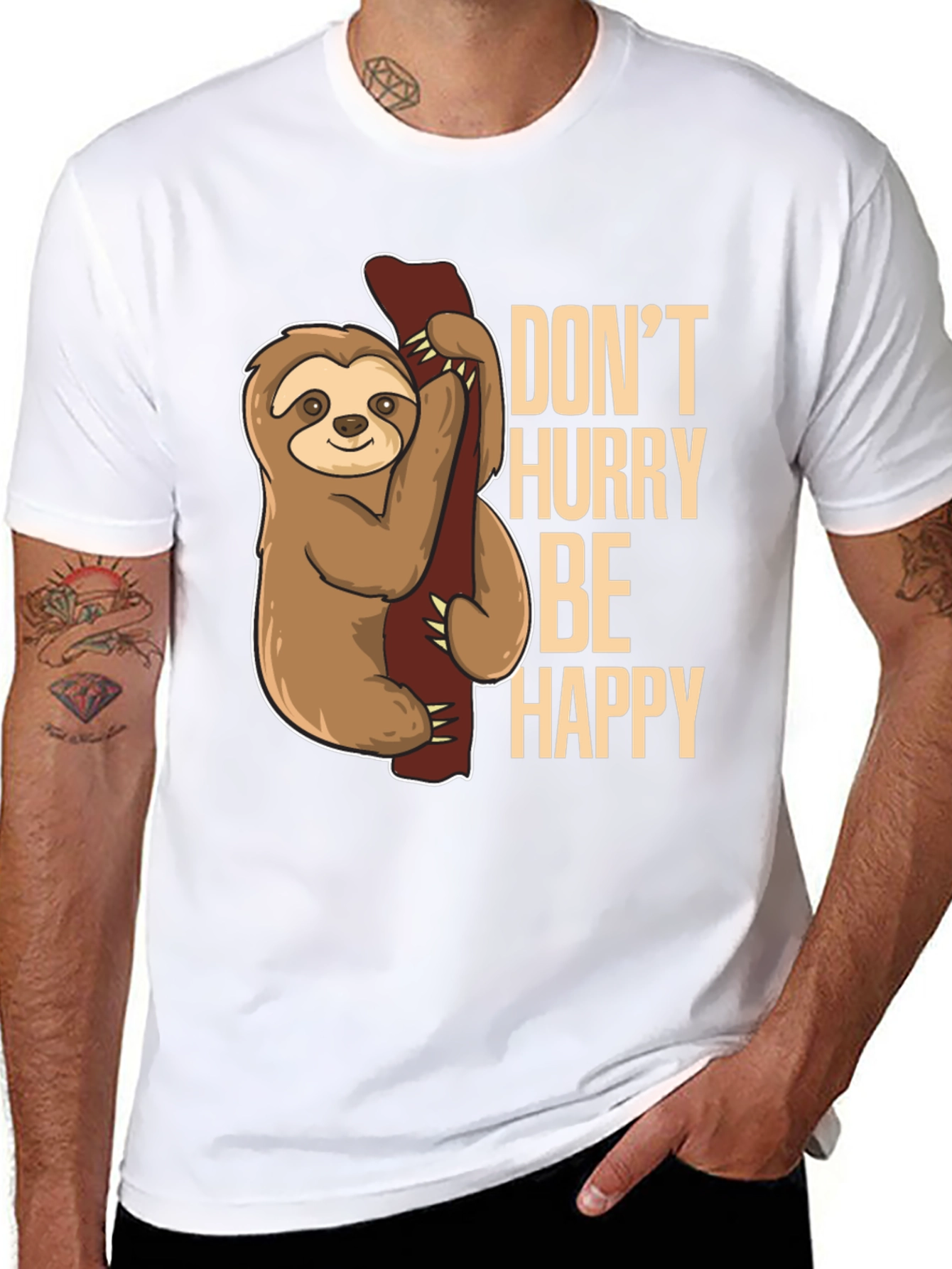 Sloth Graphic Tee: Dont Hurry Be Happy