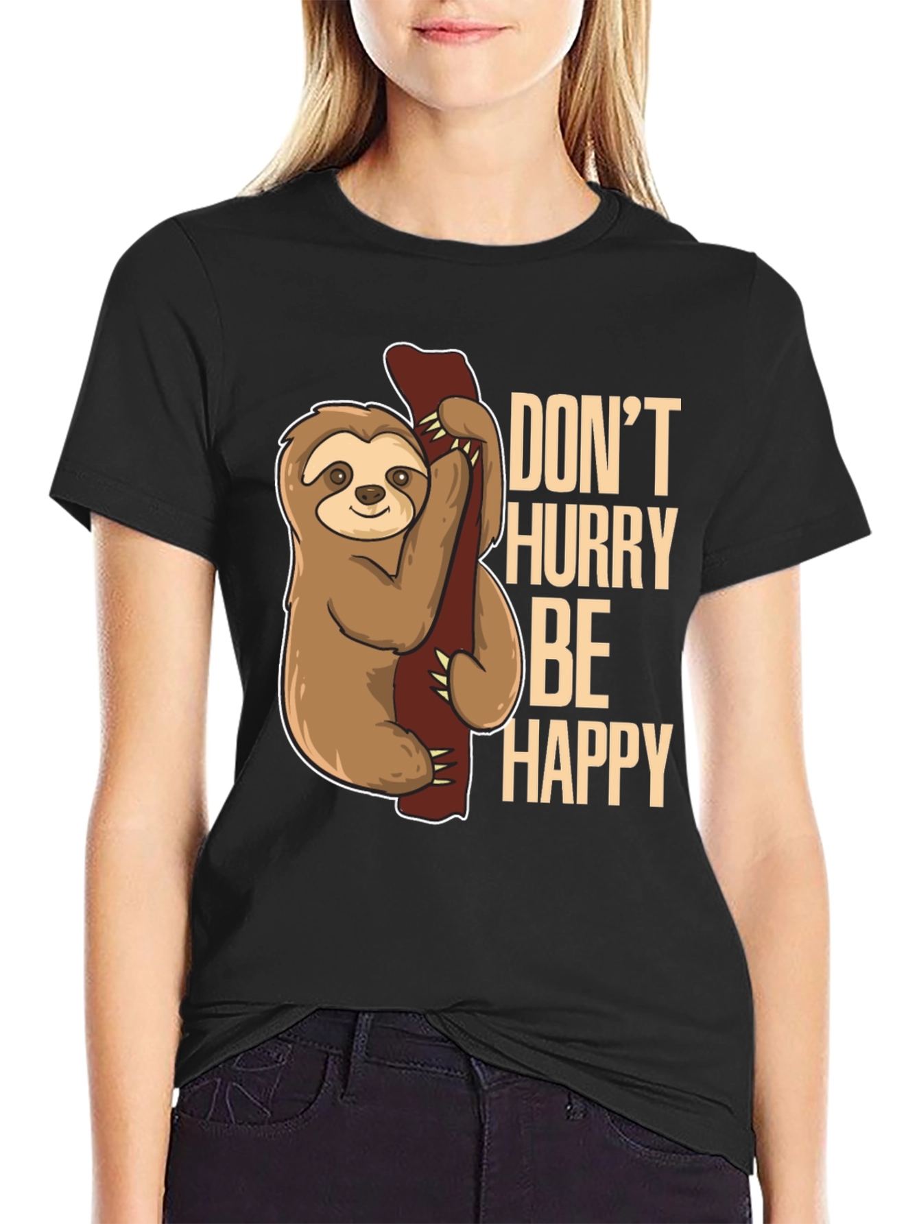 Sloth Graphic Tee: Dont Hurry Be Happy