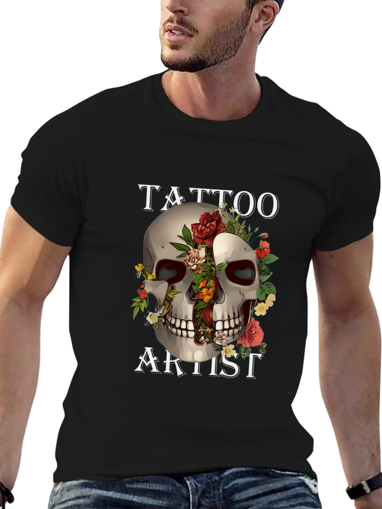 Tattoo Artist Skull Graphic Black T-Shirt