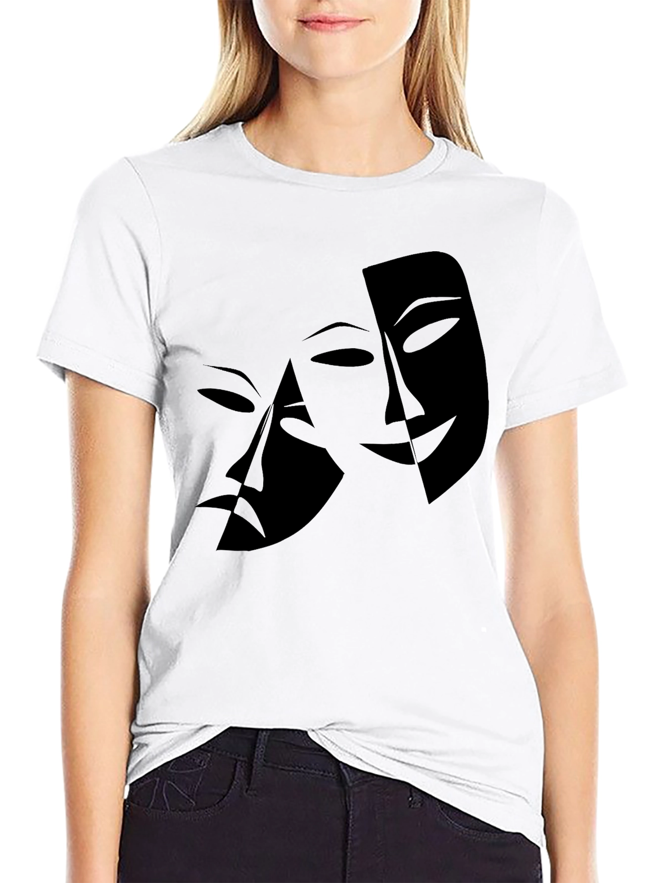 Mens Black T-Shirt with Drama Masks Graphic