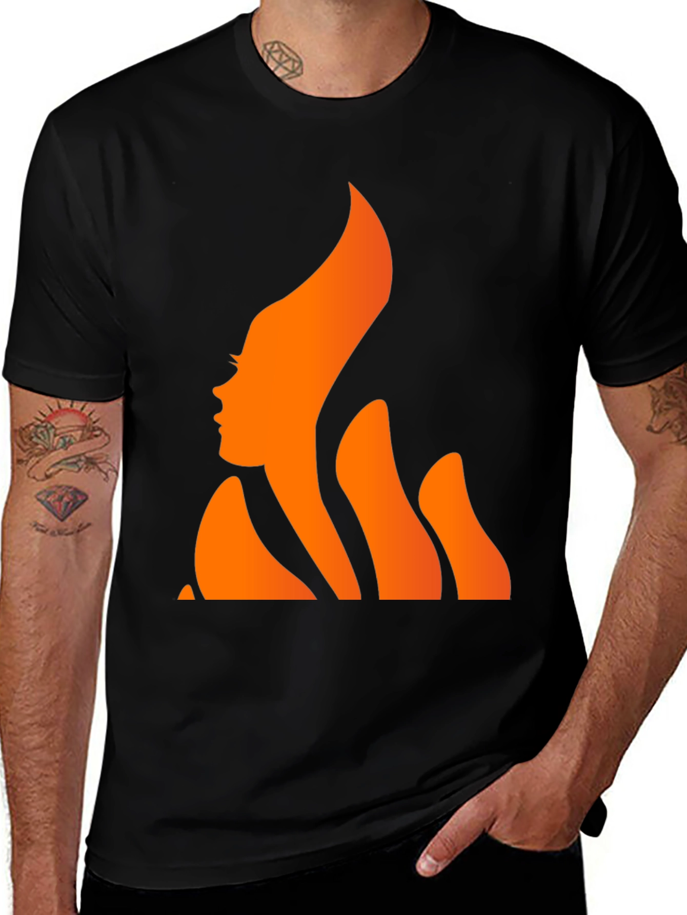 Fiery Woman Graphic Tee - Stylish Black T-Shirt