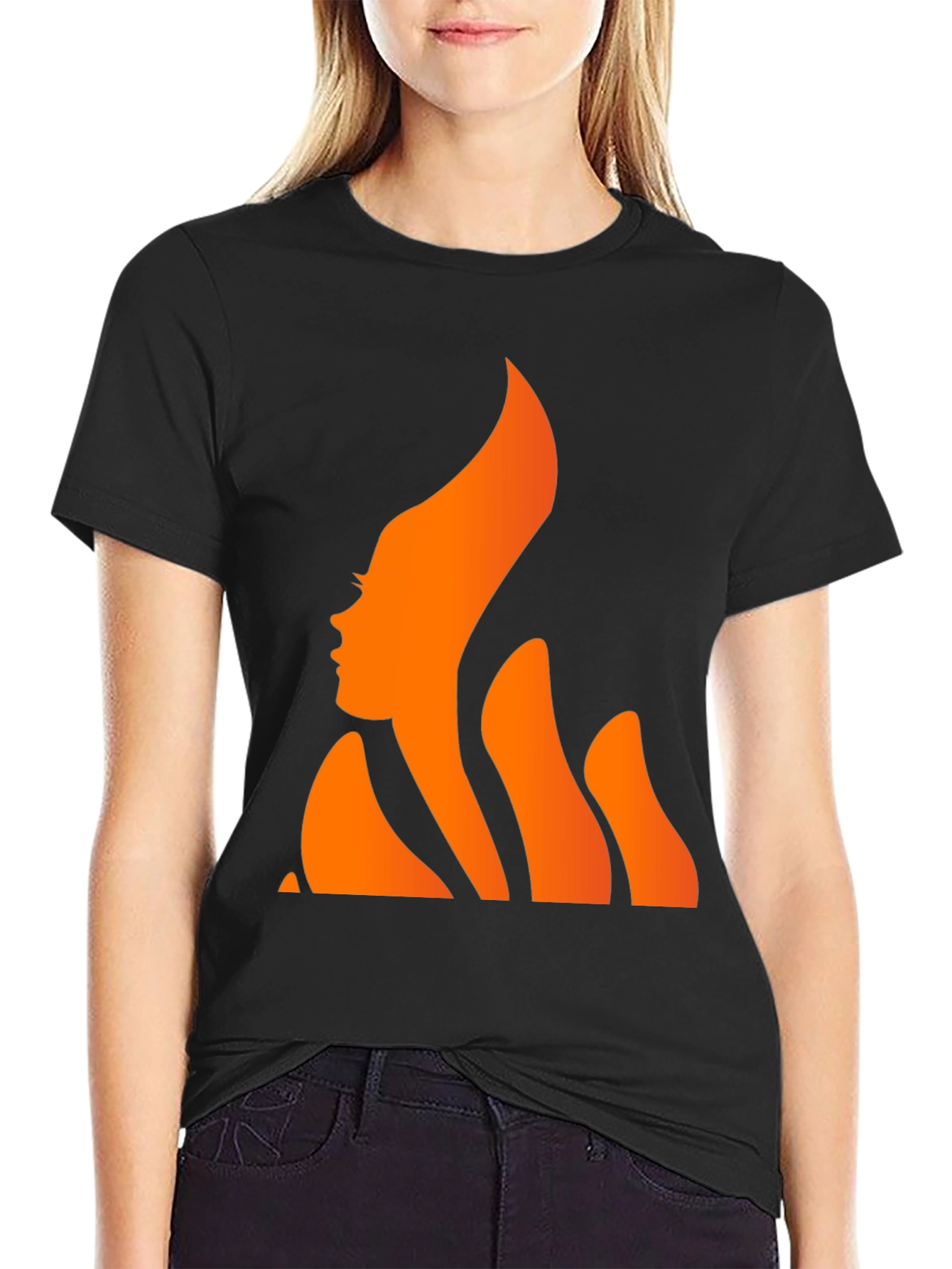 Fiery Woman Graphic Tee - Stylish Black T-Shirt