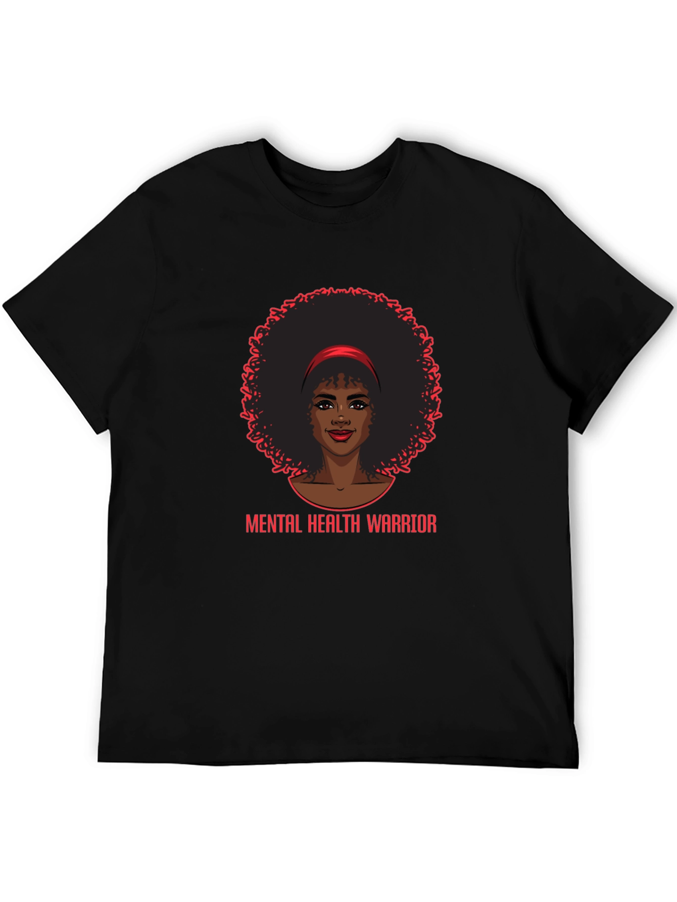 Mental Health Warrior Afro Woman Black T-Shirt