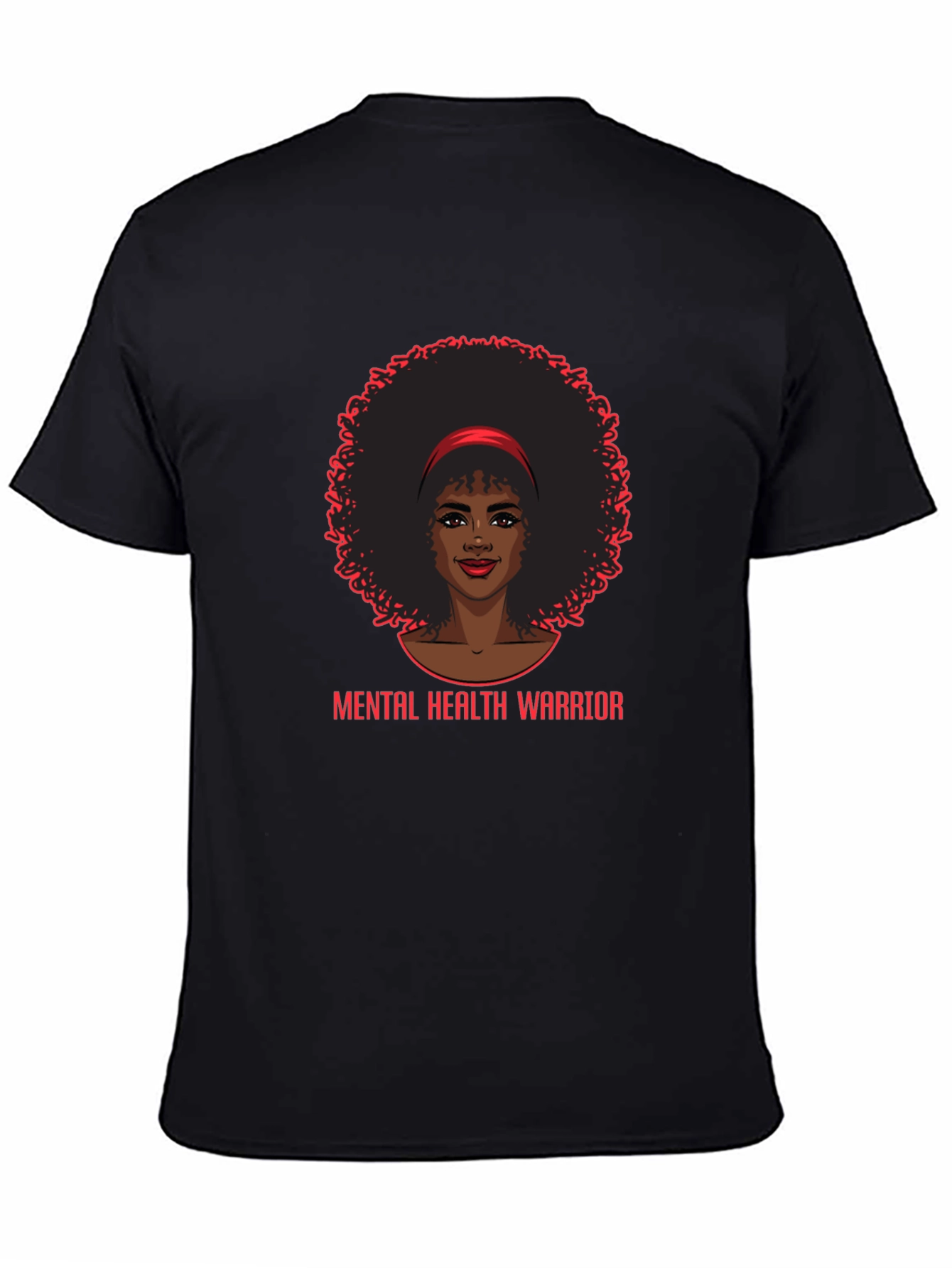 Mental Health Warrior Afro Woman Black T-Shirt