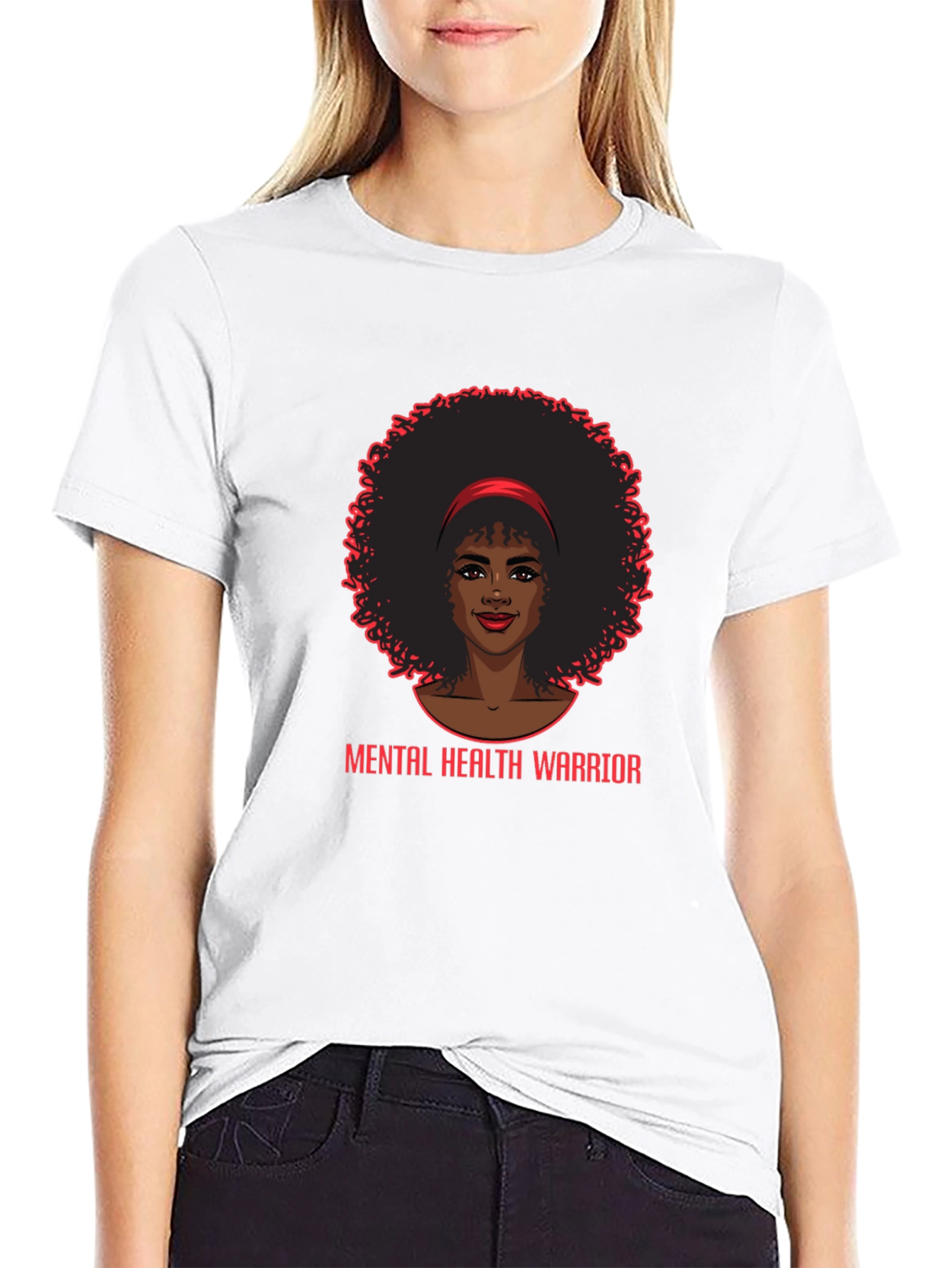 Mental Health Warrior Afro Woman Black T-Shirt