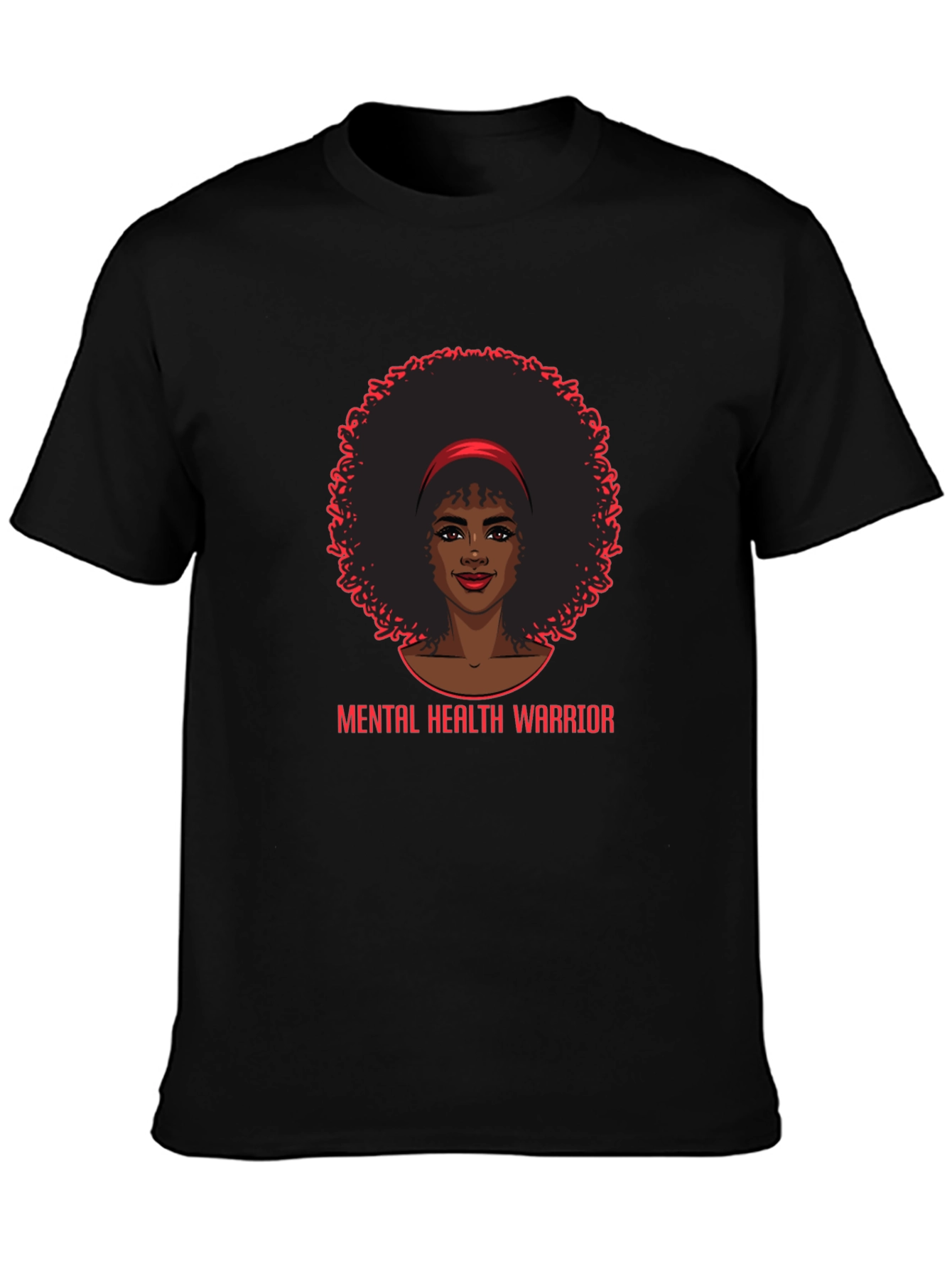 Mental Health Warrior Afro Woman Black T-Shirt
