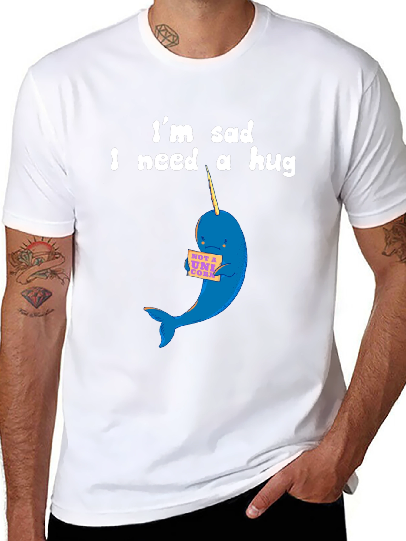 Sad Narwhal T-Shirt - I Need a Hug