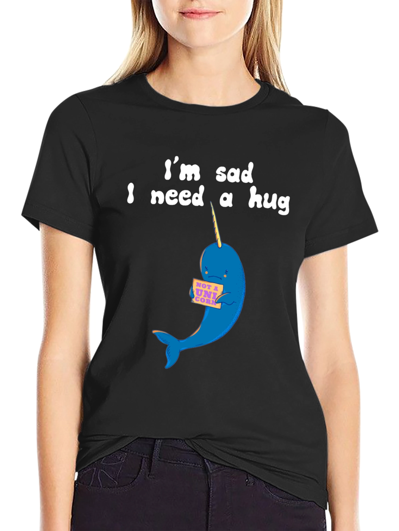 Sad Narwhal T-Shirt - I Need a Hug