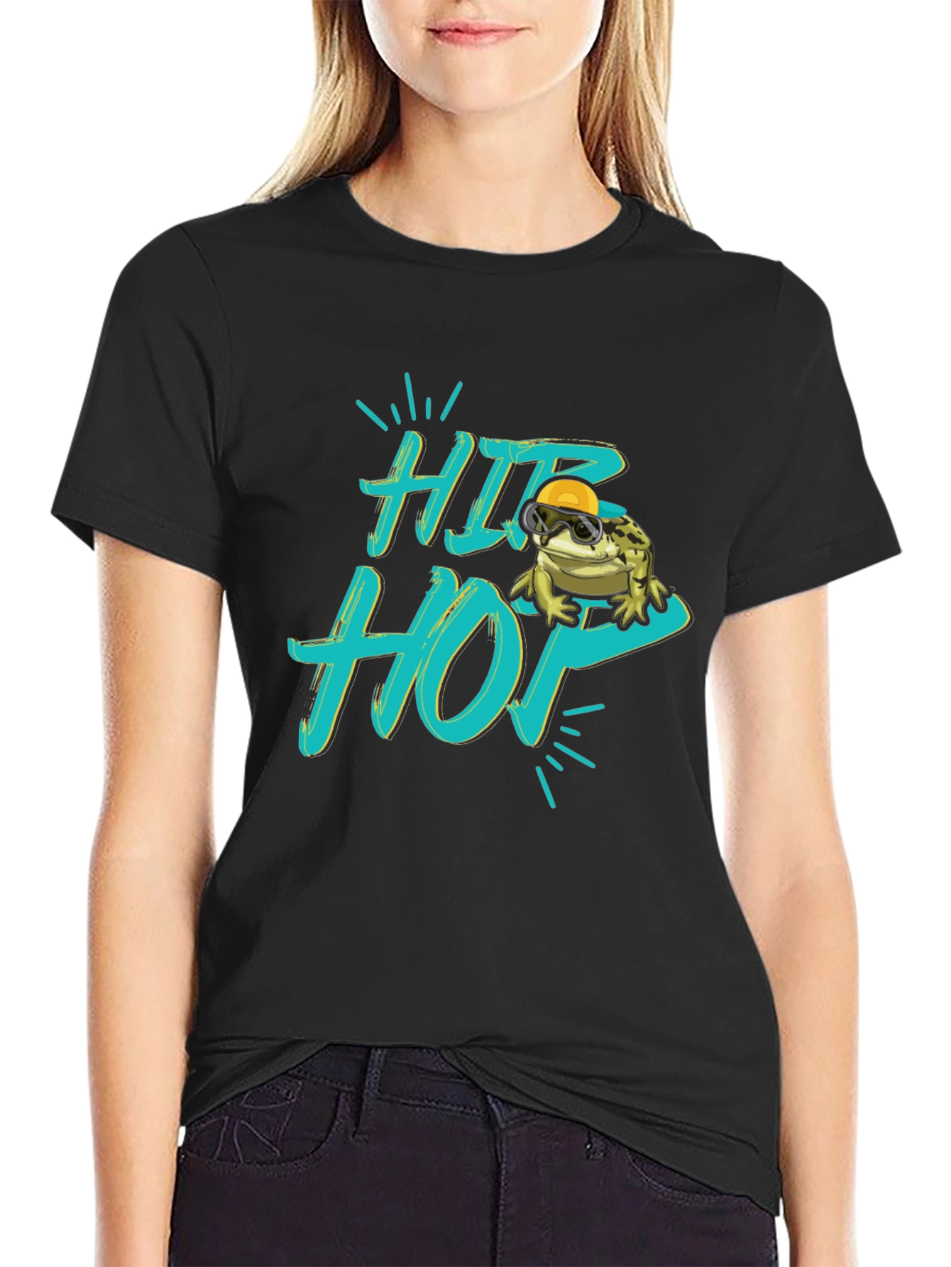 Hip Hop Frog Graphic Black T-Shirt