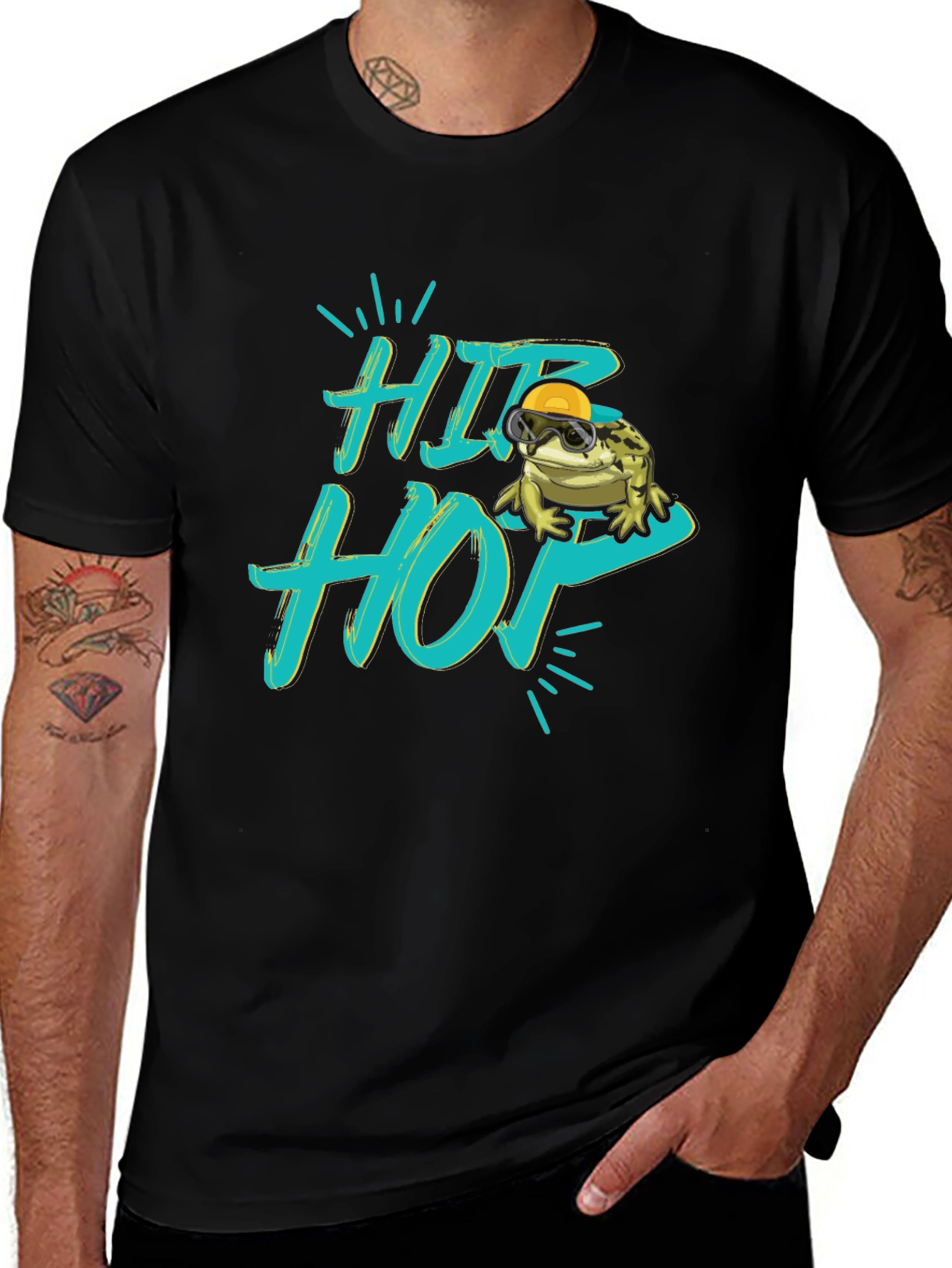 Hip Hop Frog Graphic Black T-Shirt