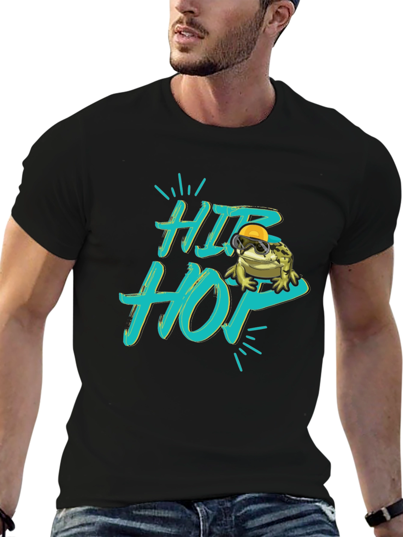 Hip Hop Frog Graphic Black T-Shirt