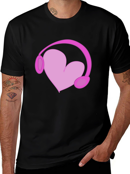 Heart Headphones Graphic Tee - Black Cotton T-Shirt
