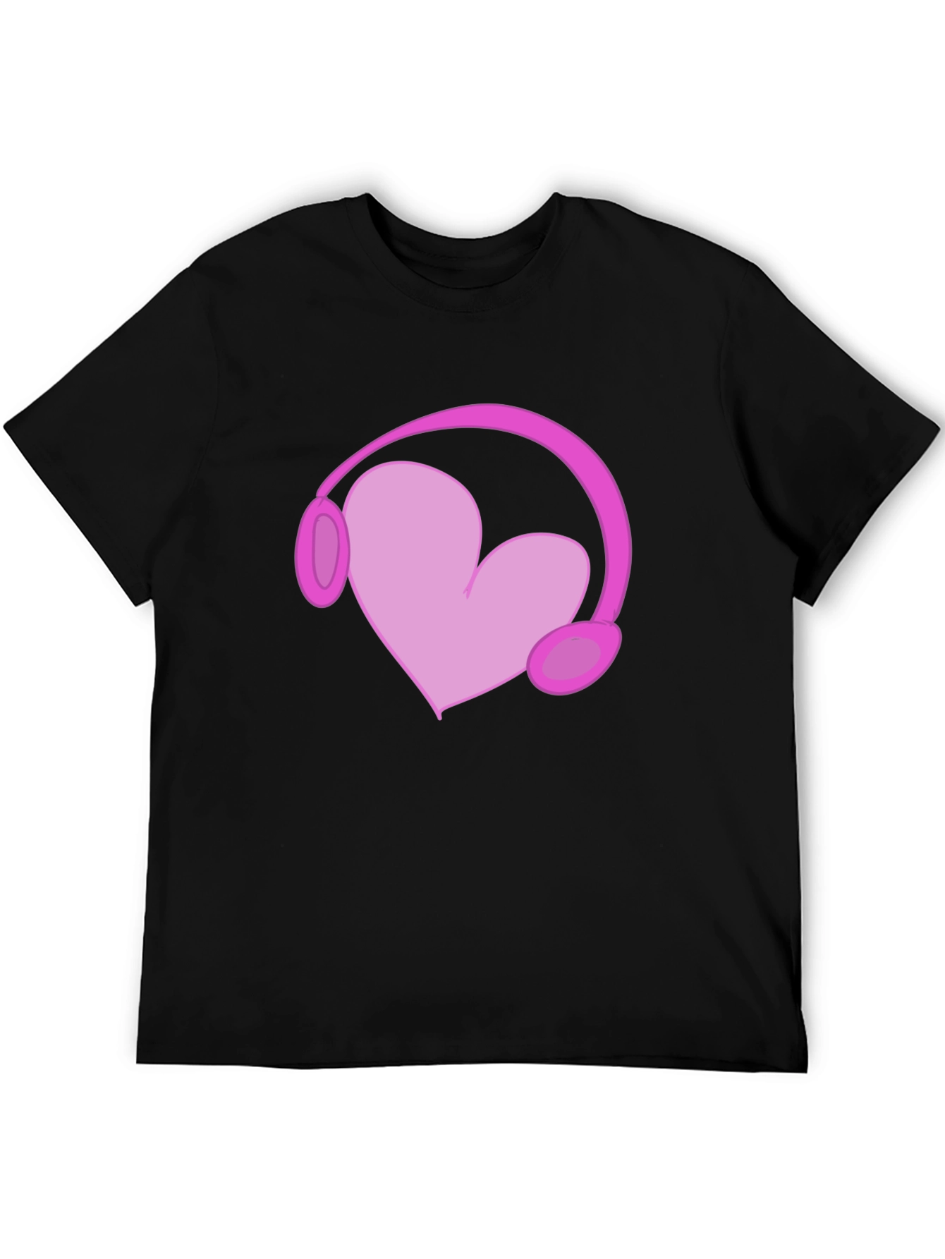 Heart Headphones Graphic Tee - Black Cotton T-Shirt