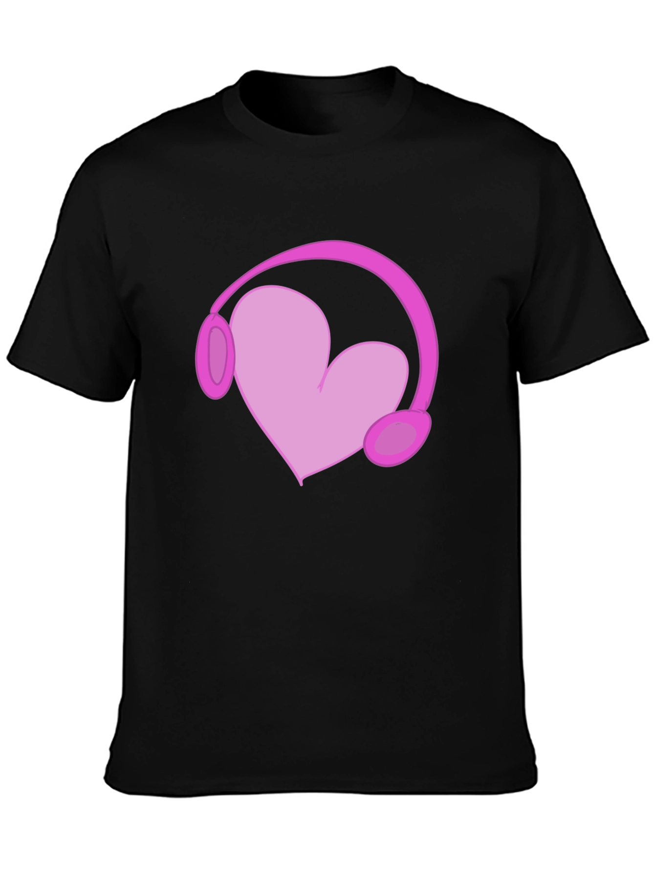 Heart Headphones Graphic Tee - Black Cotton T-Shirt