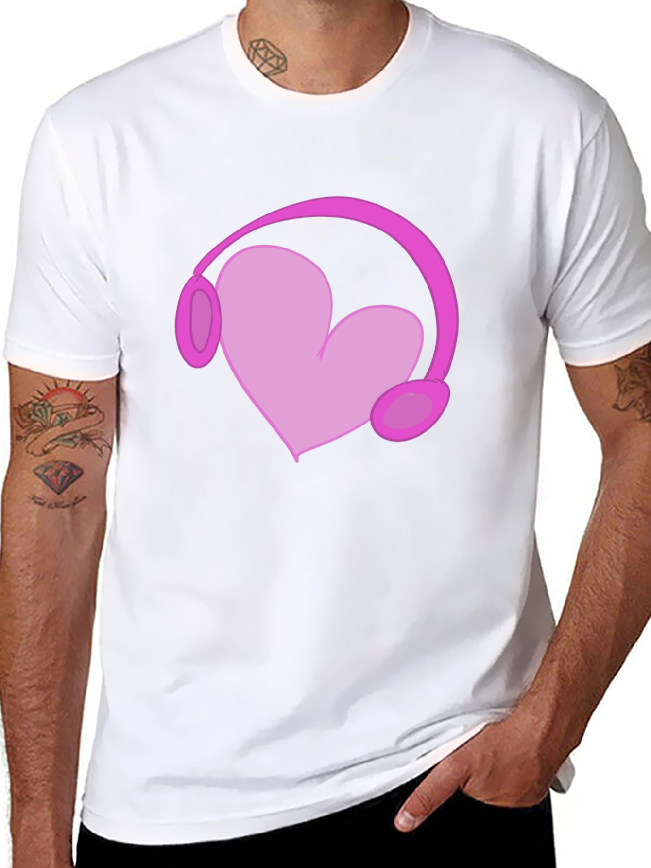 Heart Headphones Graphic Tee - Black Cotton T-Shirt