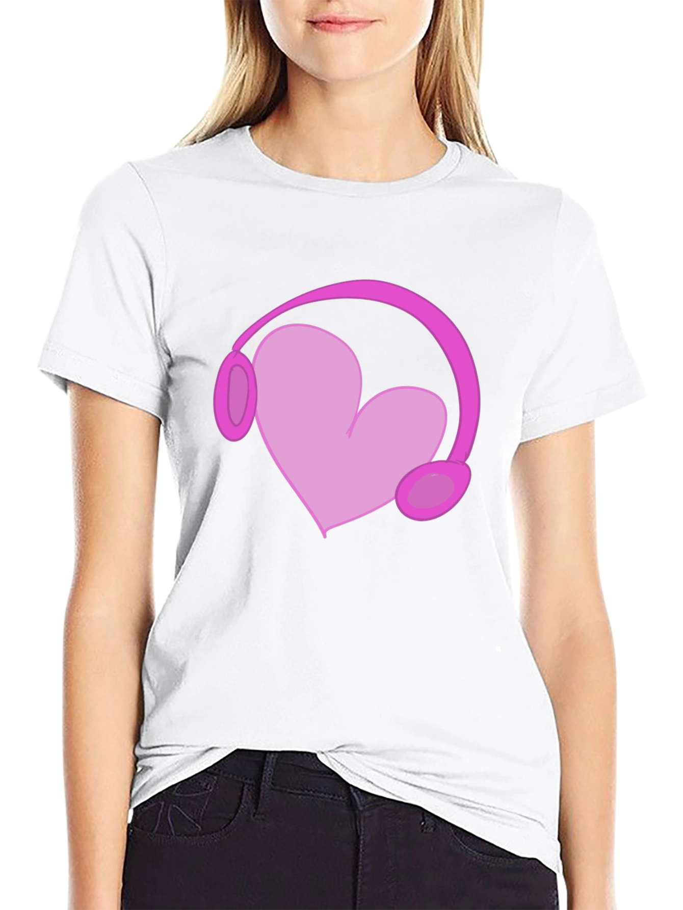 Heart Headphones Graphic Tee - Black Cotton T-Shirt