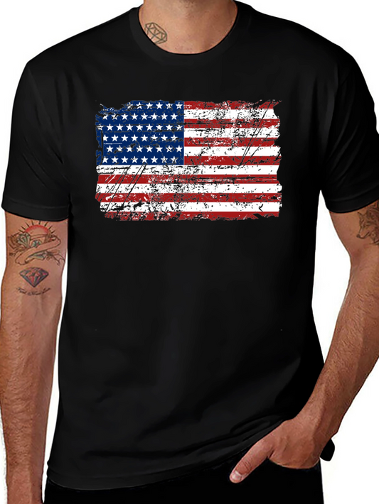 Distressed American Flag Graphic Black T-Shirt