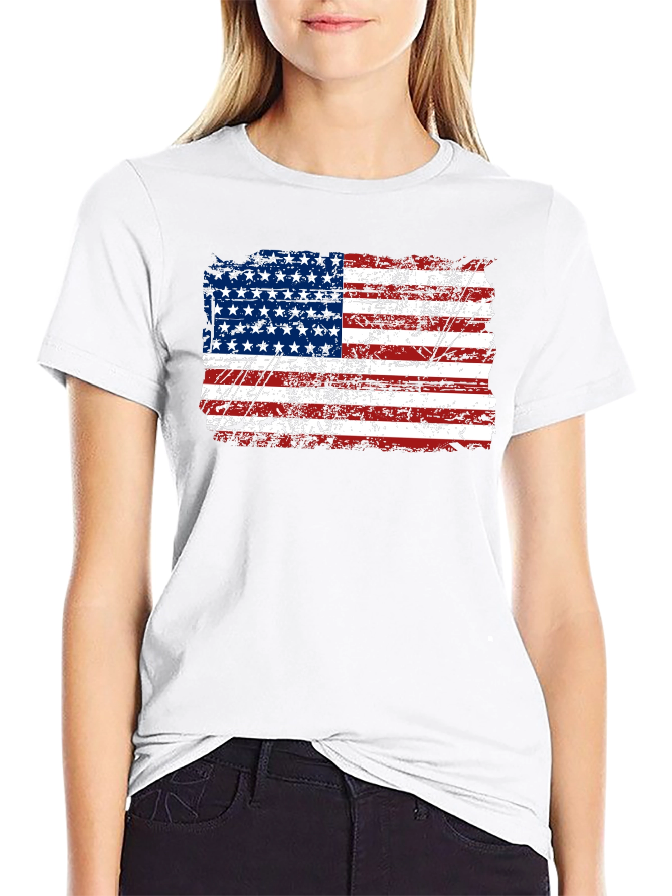 Distressed American Flag Graphic Black T-Shirt