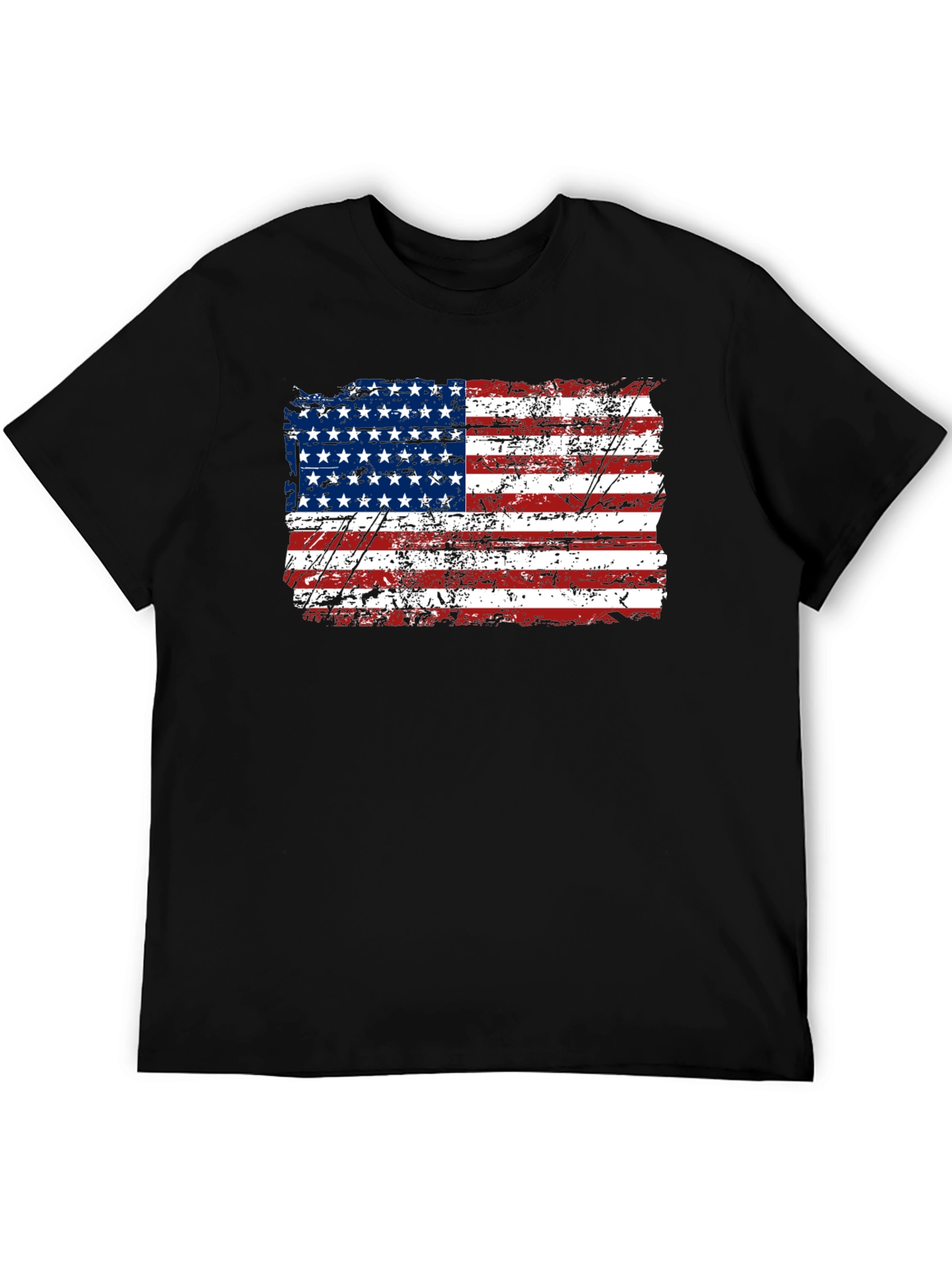 Distressed American Flag Graphic Black T-Shirt