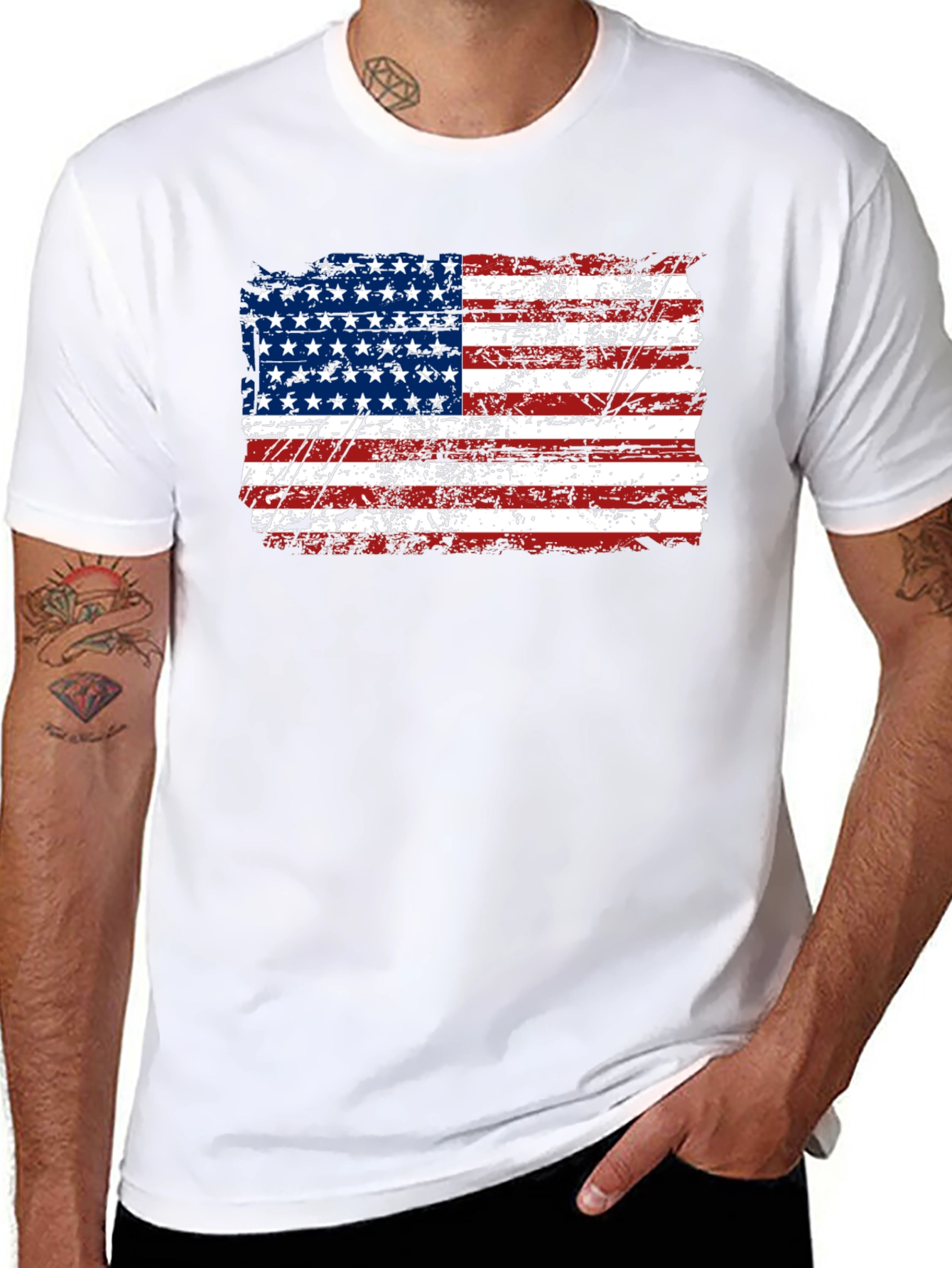 Distressed American Flag Graphic Black T-Shirt