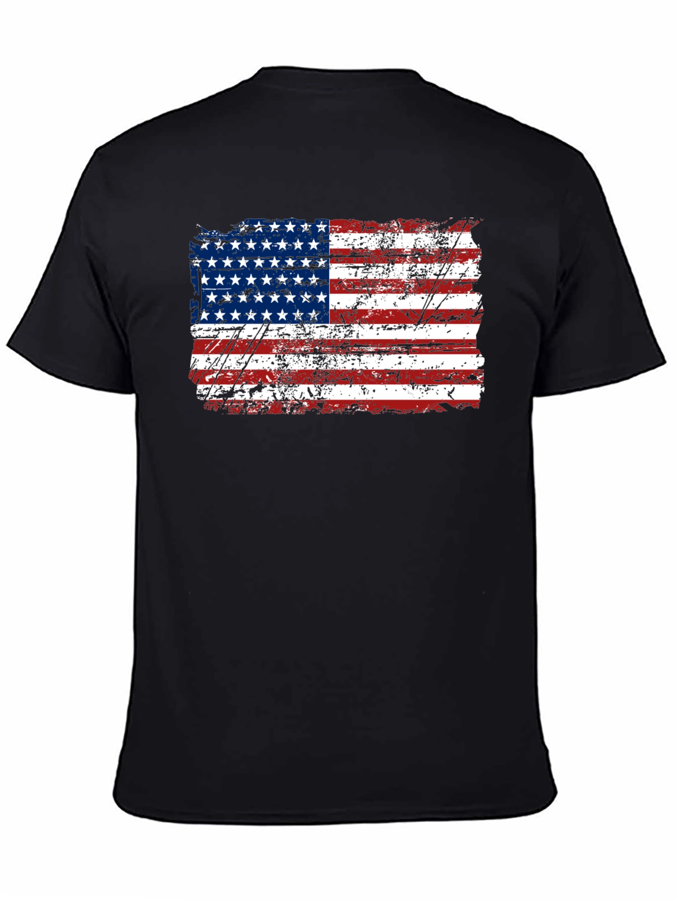 Distressed American Flag Graphic Black T-Shirt