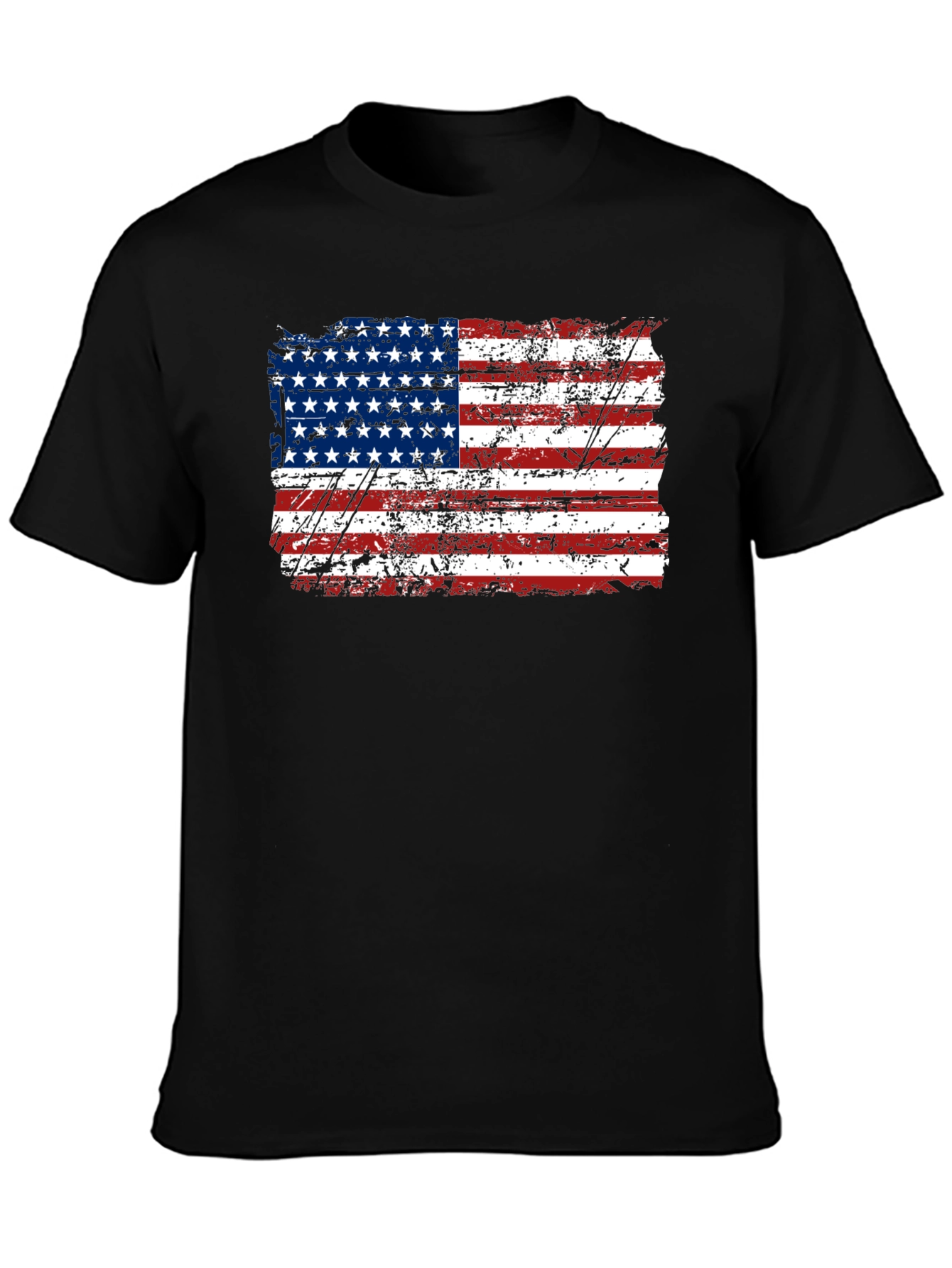 Distressed American Flag Graphic Black T-Shirt