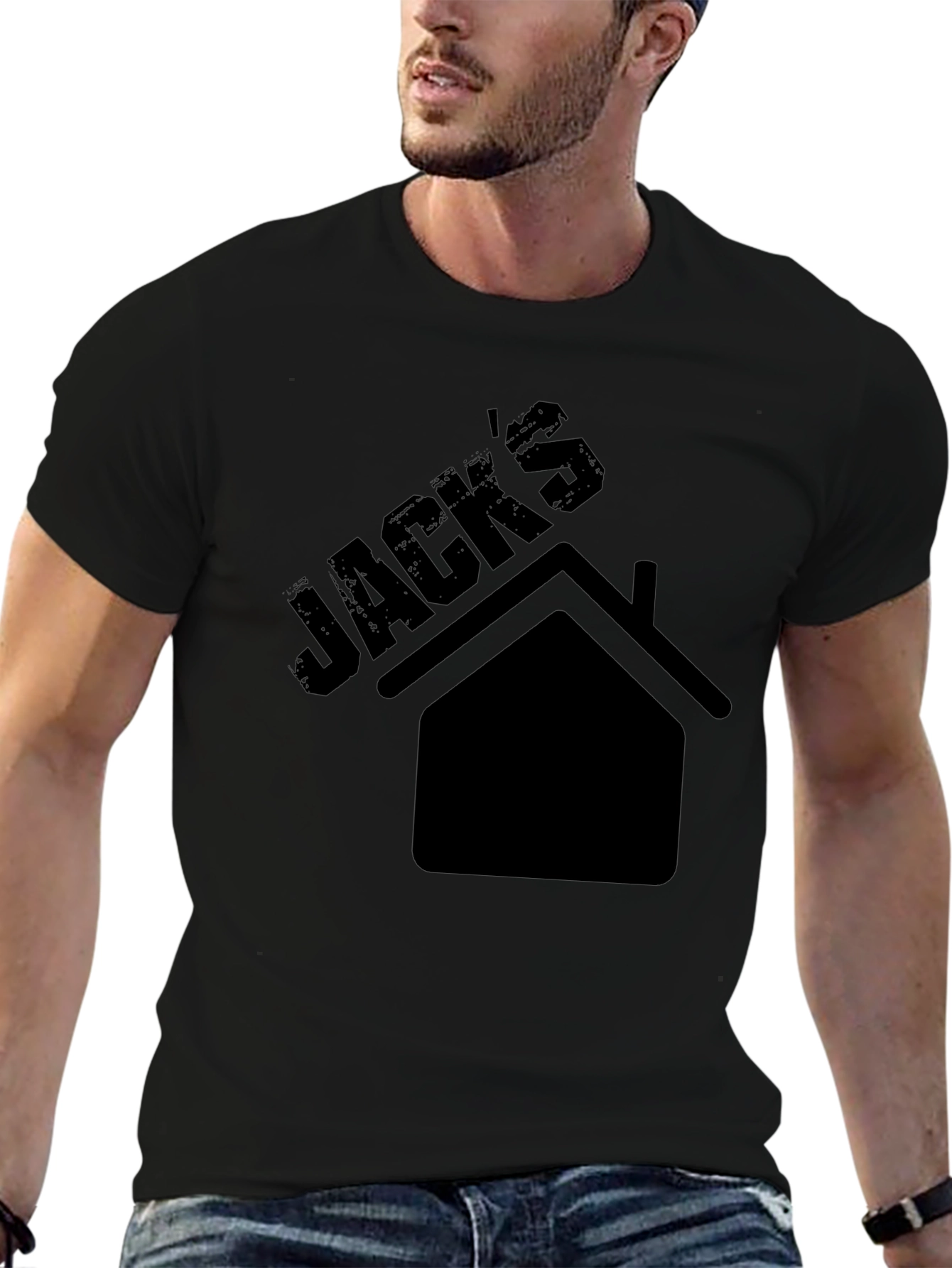 Jacks House Graphic Tee - Black Cotton Casual T-Shirt
