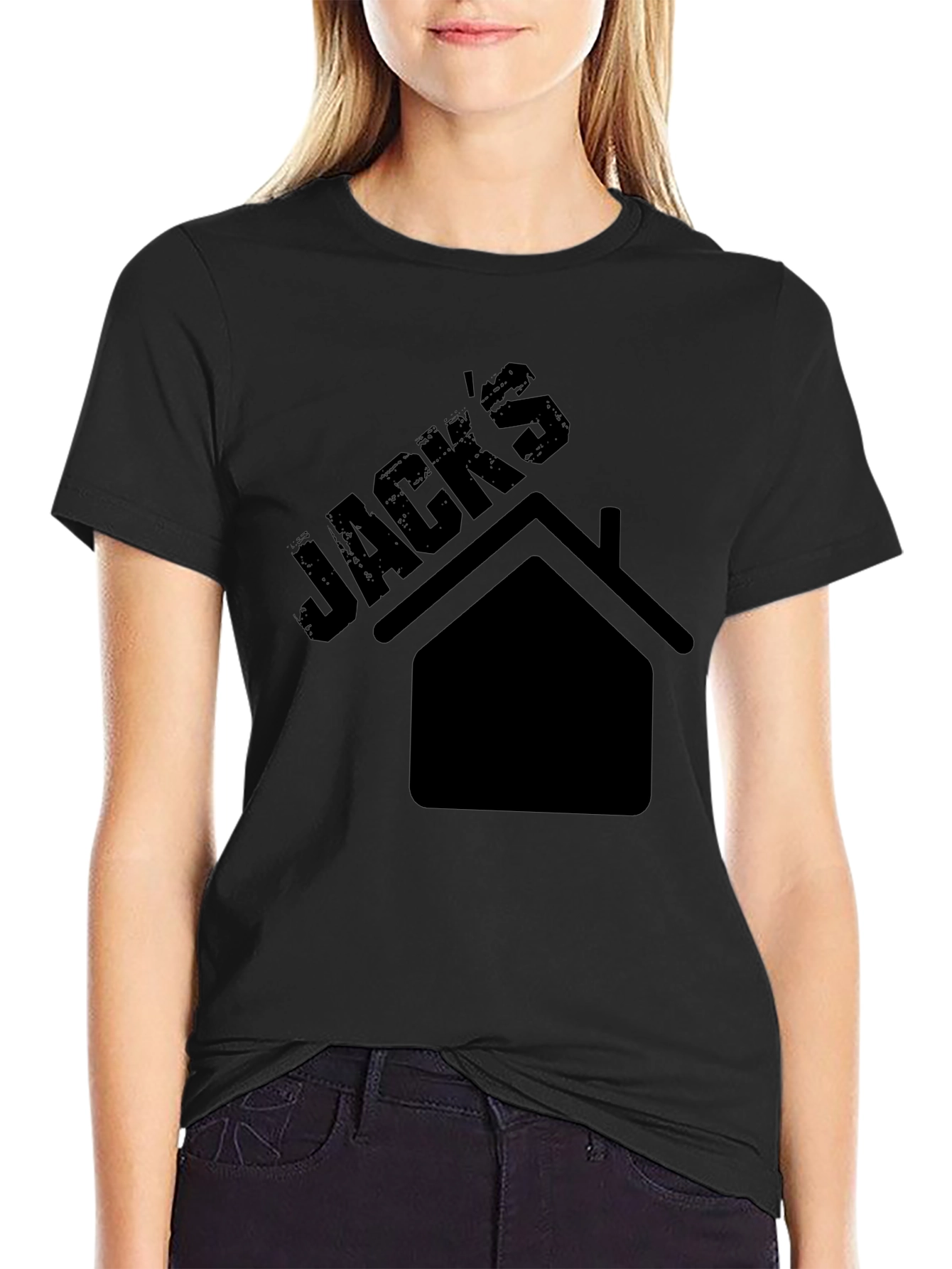 Jacks House Graphic Tee - Black Cotton Casual T-Shirt