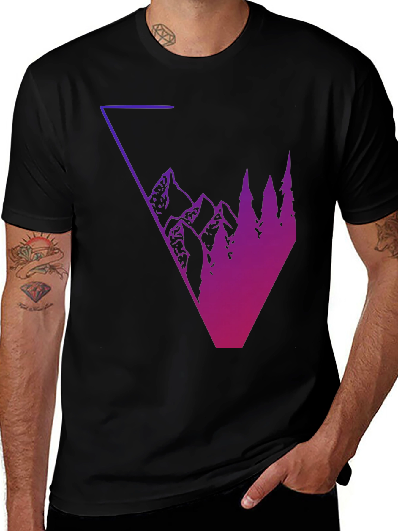 Geometric Mountain & Tree Graphic Tee