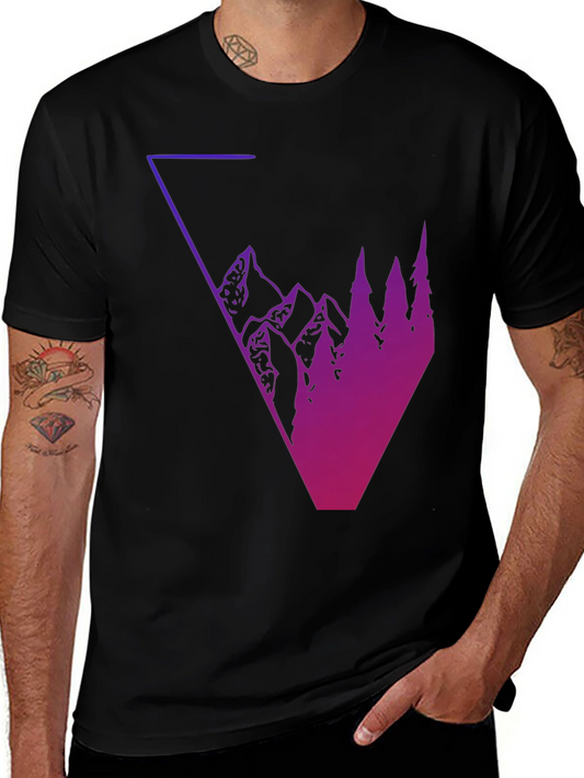 Geometric Mountain & Tree Graphic Tee