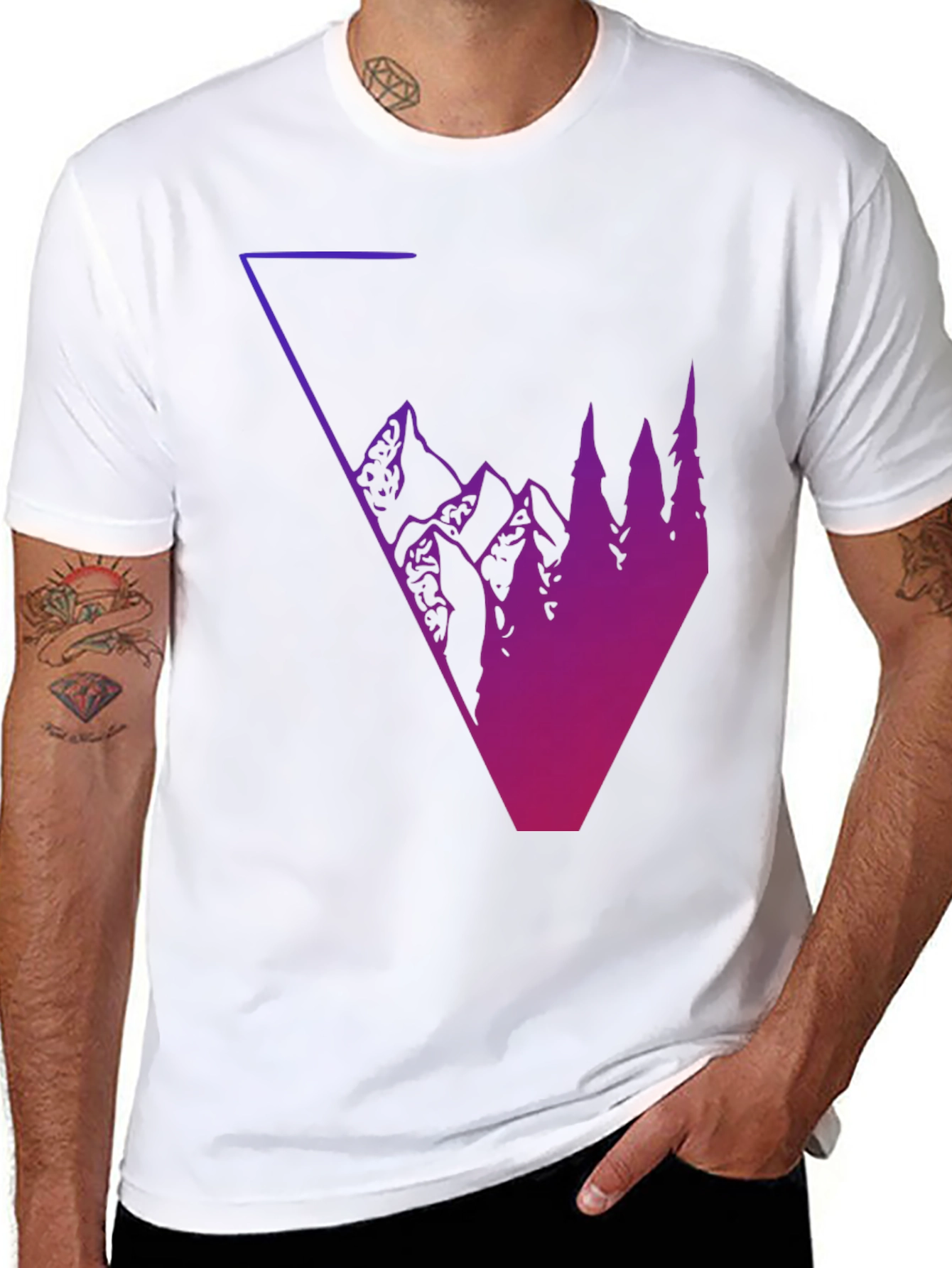 Geometric Mountain & Tree Graphic Tee