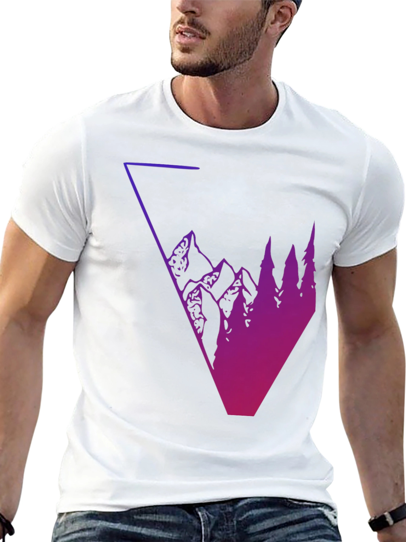 Geometric Mountain & Tree Graphic Tee