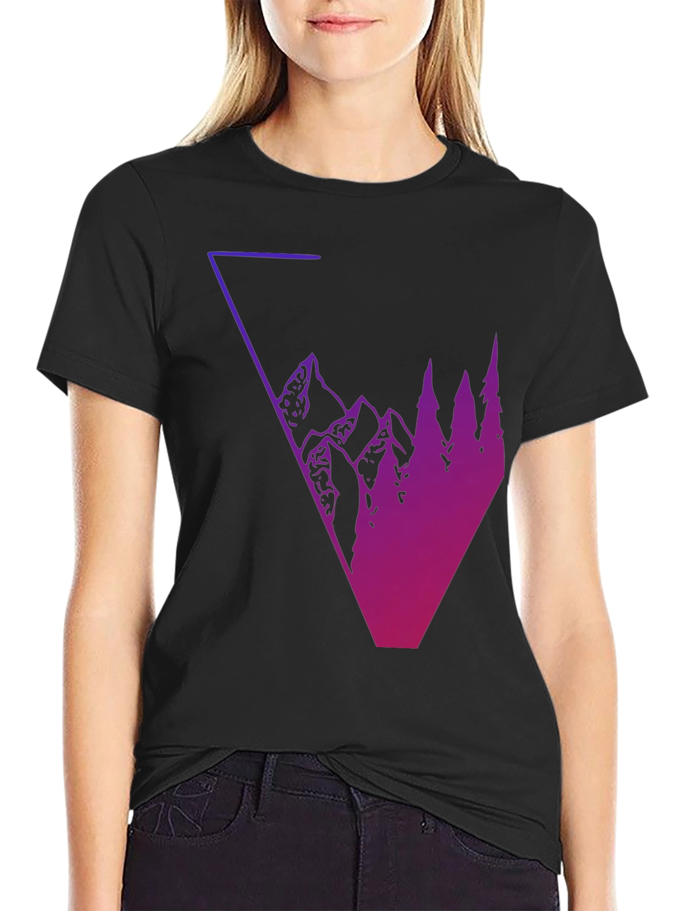Geometric Mountain & Tree Graphic Tee