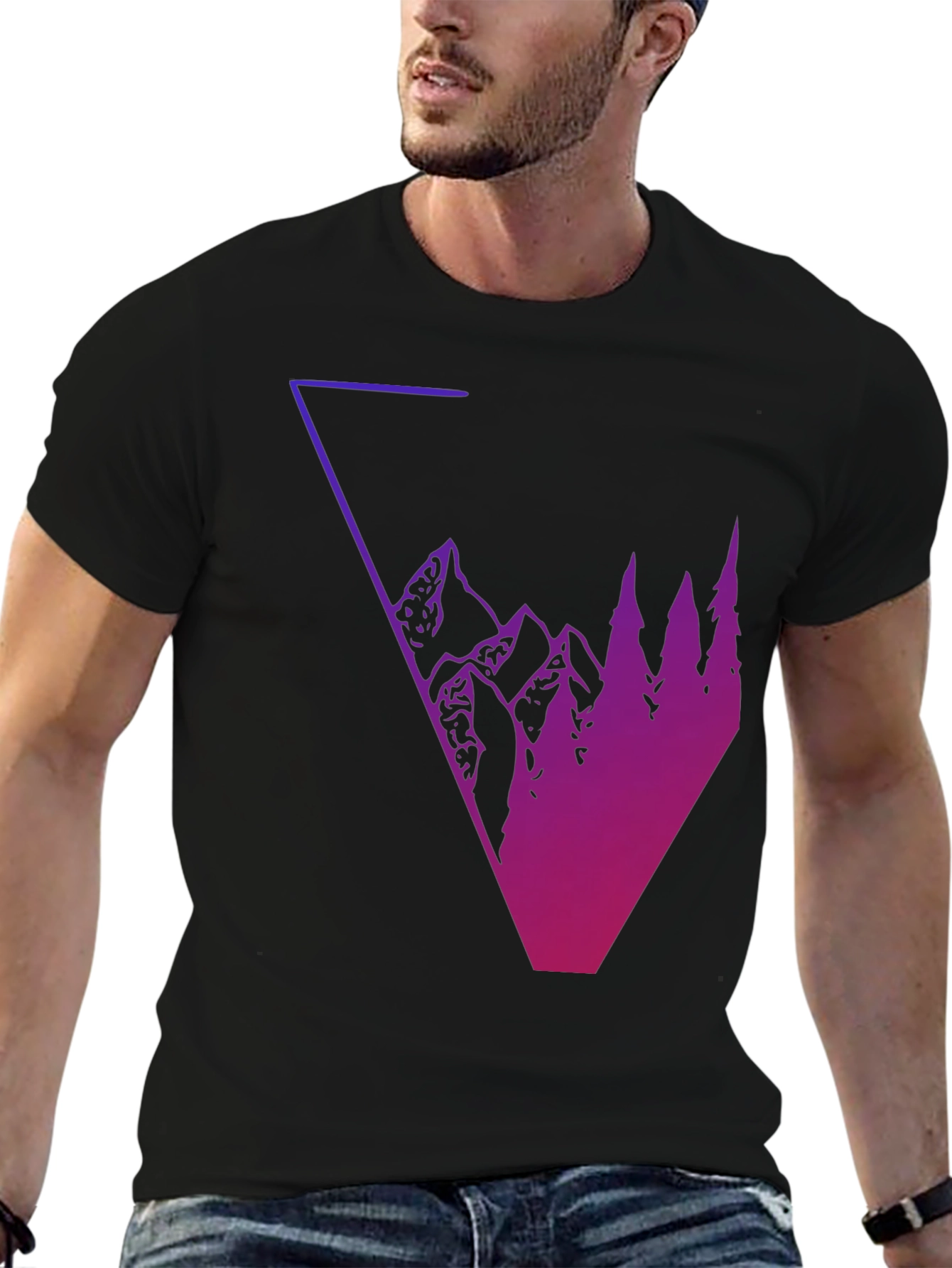 Geometric Mountain & Tree Graphic Tee