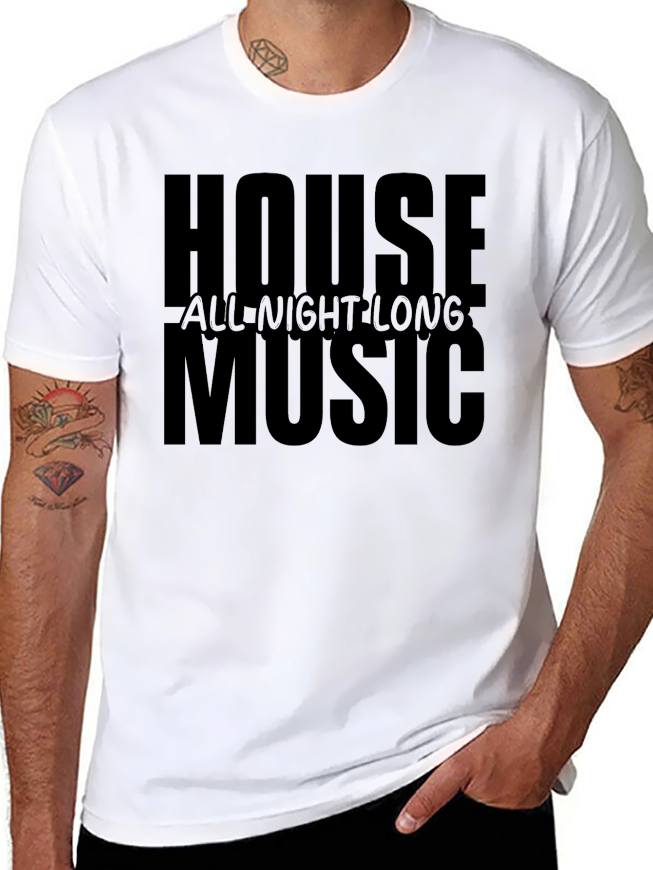 House Music All Night Long Black Graphic Tee