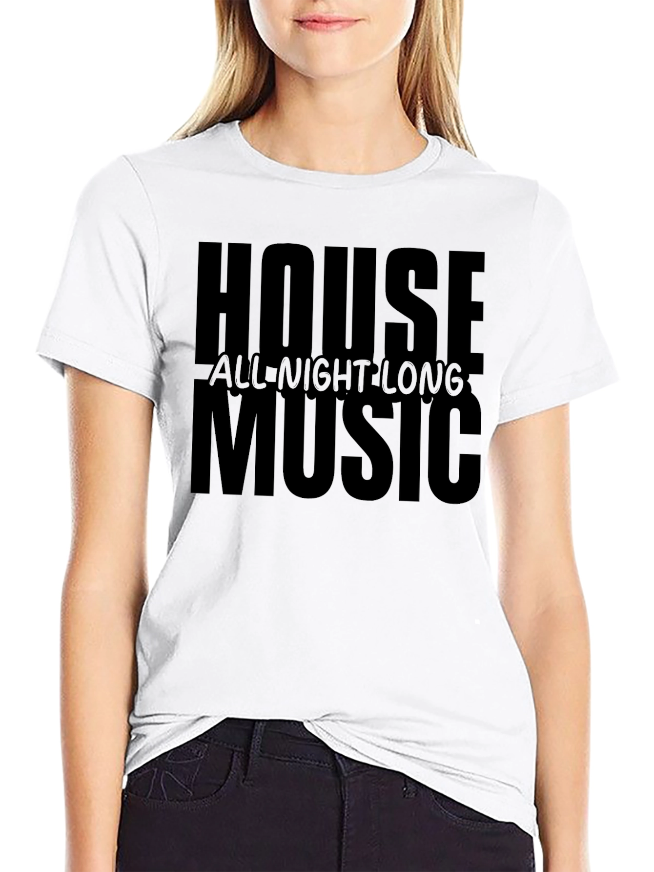 House Music All Night Long Black Graphic Tee