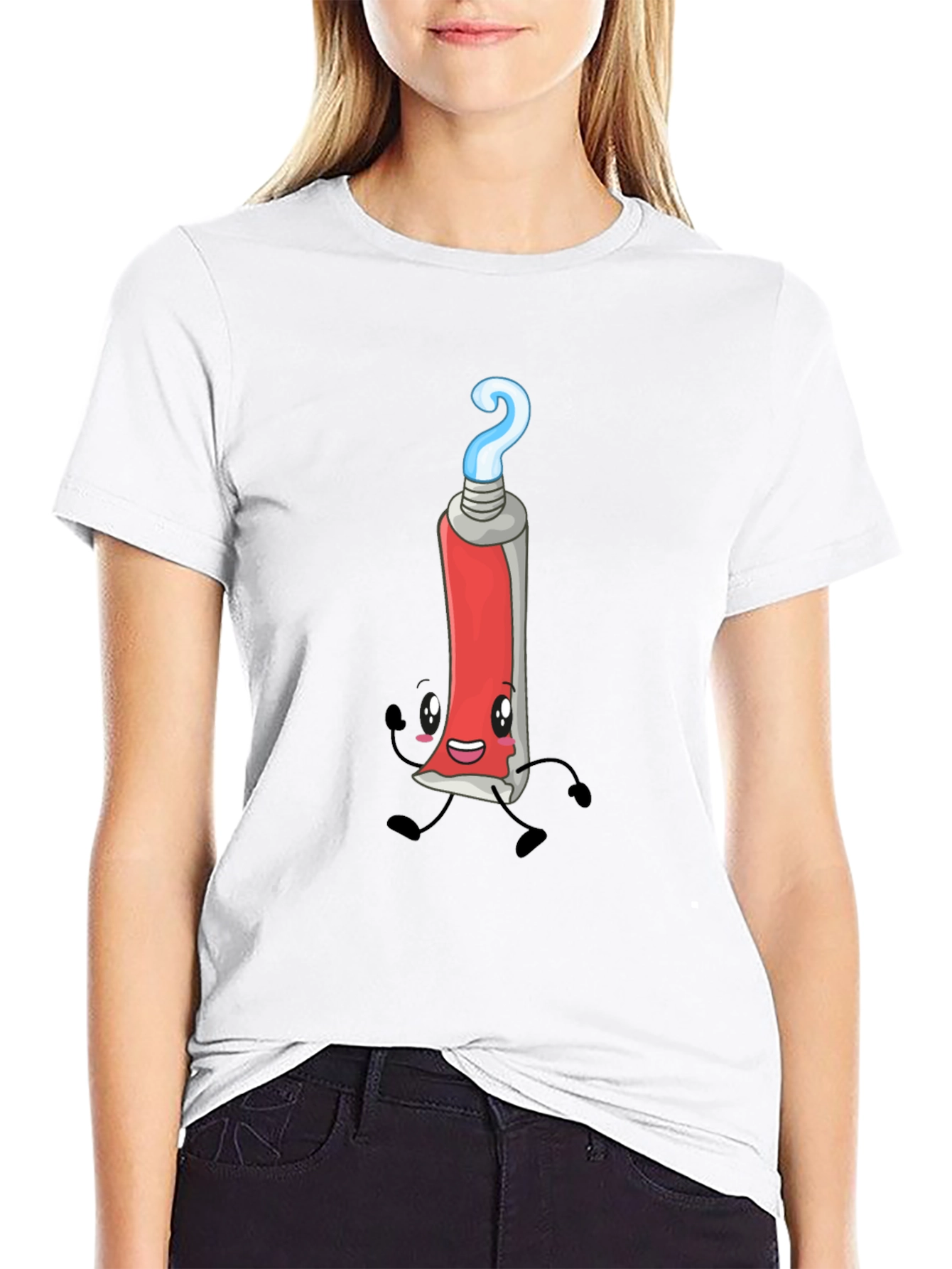 Cartoon Toothpaste Tube Graphic Tee - Black T-Shirt