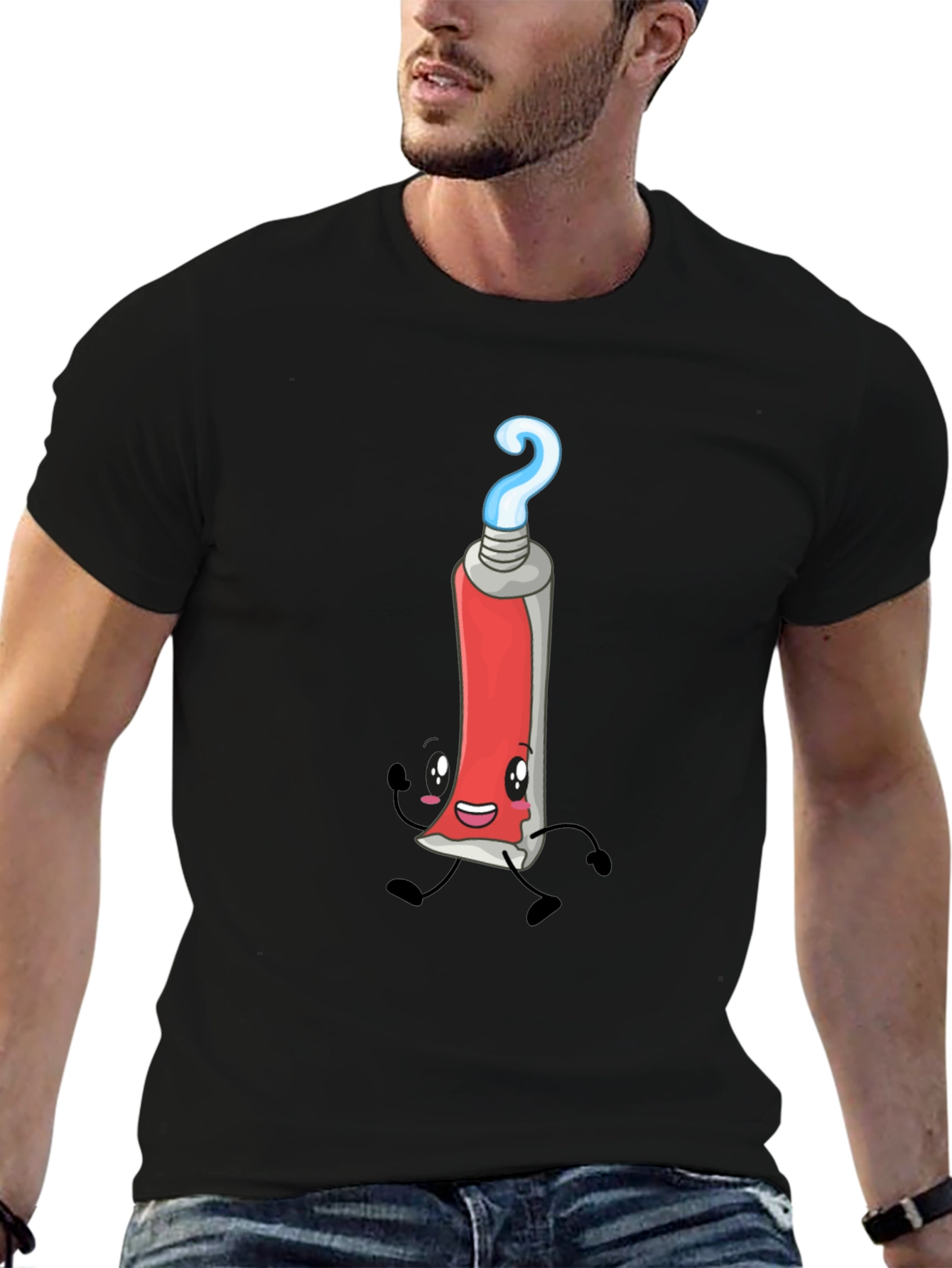 Cartoon Toothpaste Tube Graphic Tee - Black T-Shirt