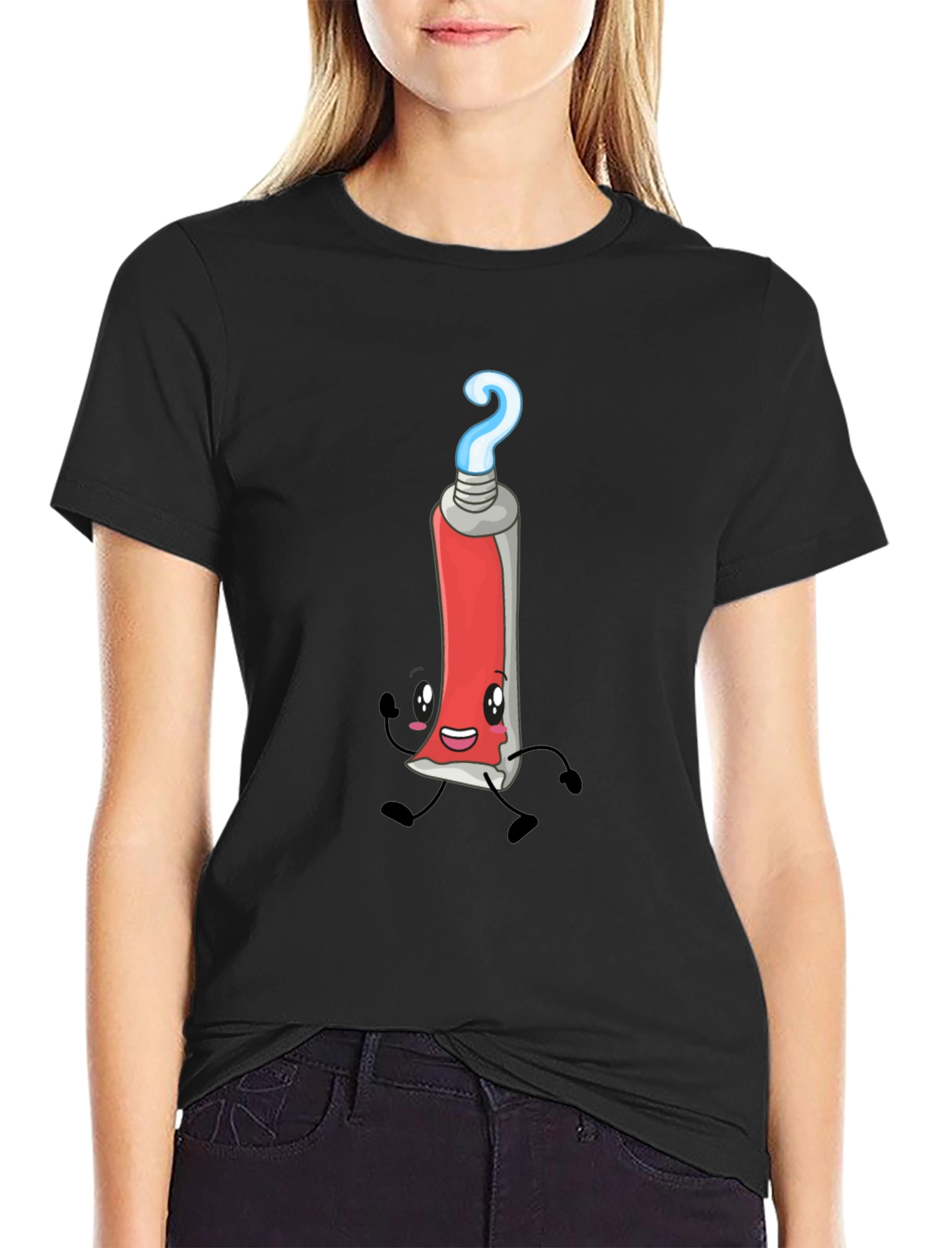 Cartoon Toothpaste Tube Graphic Tee - Black T-Shirt