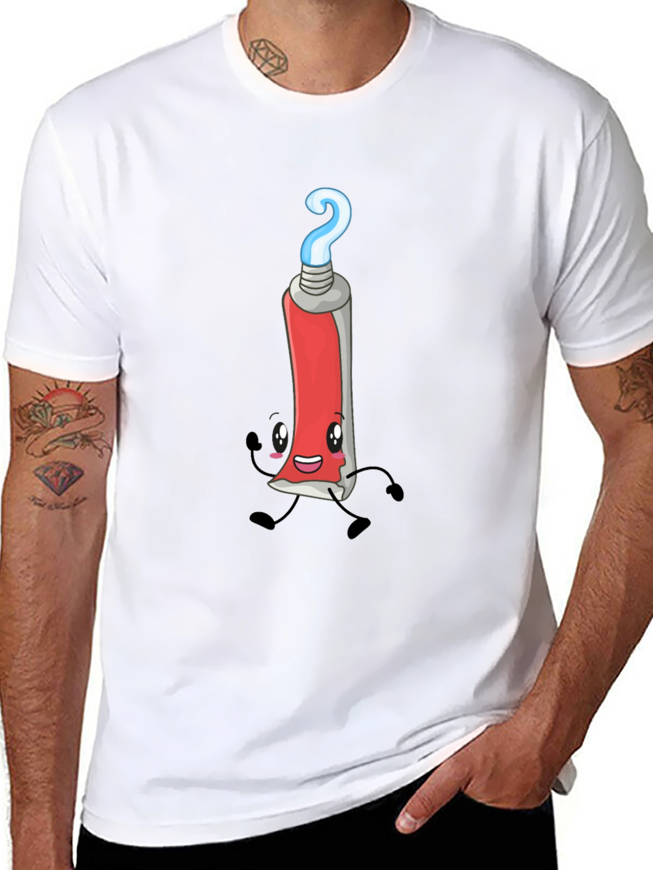 Cartoon Toothpaste Tube Graphic Tee - Black T-Shirt