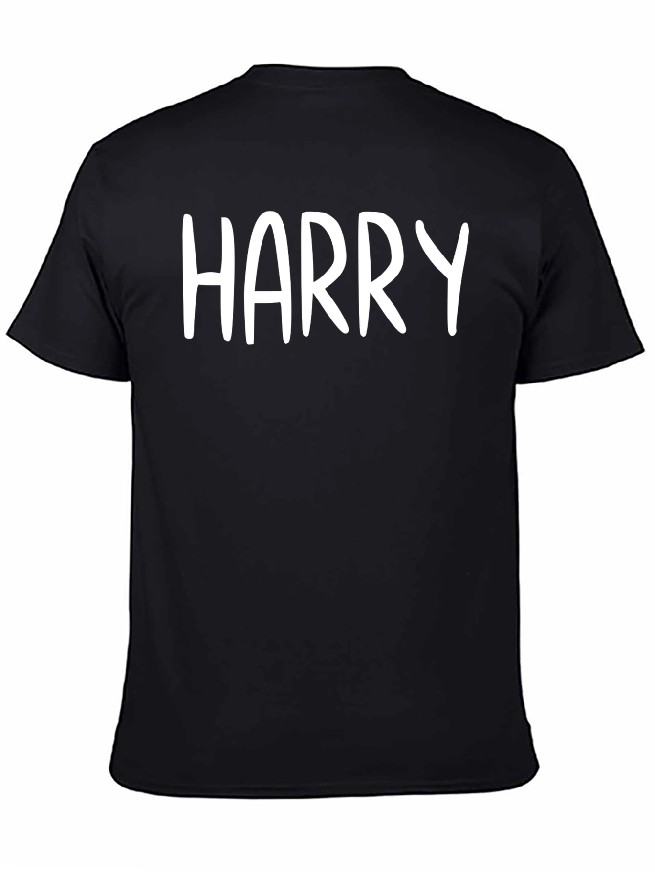 Personalized Harry White Text Black Cotton T-Shirt